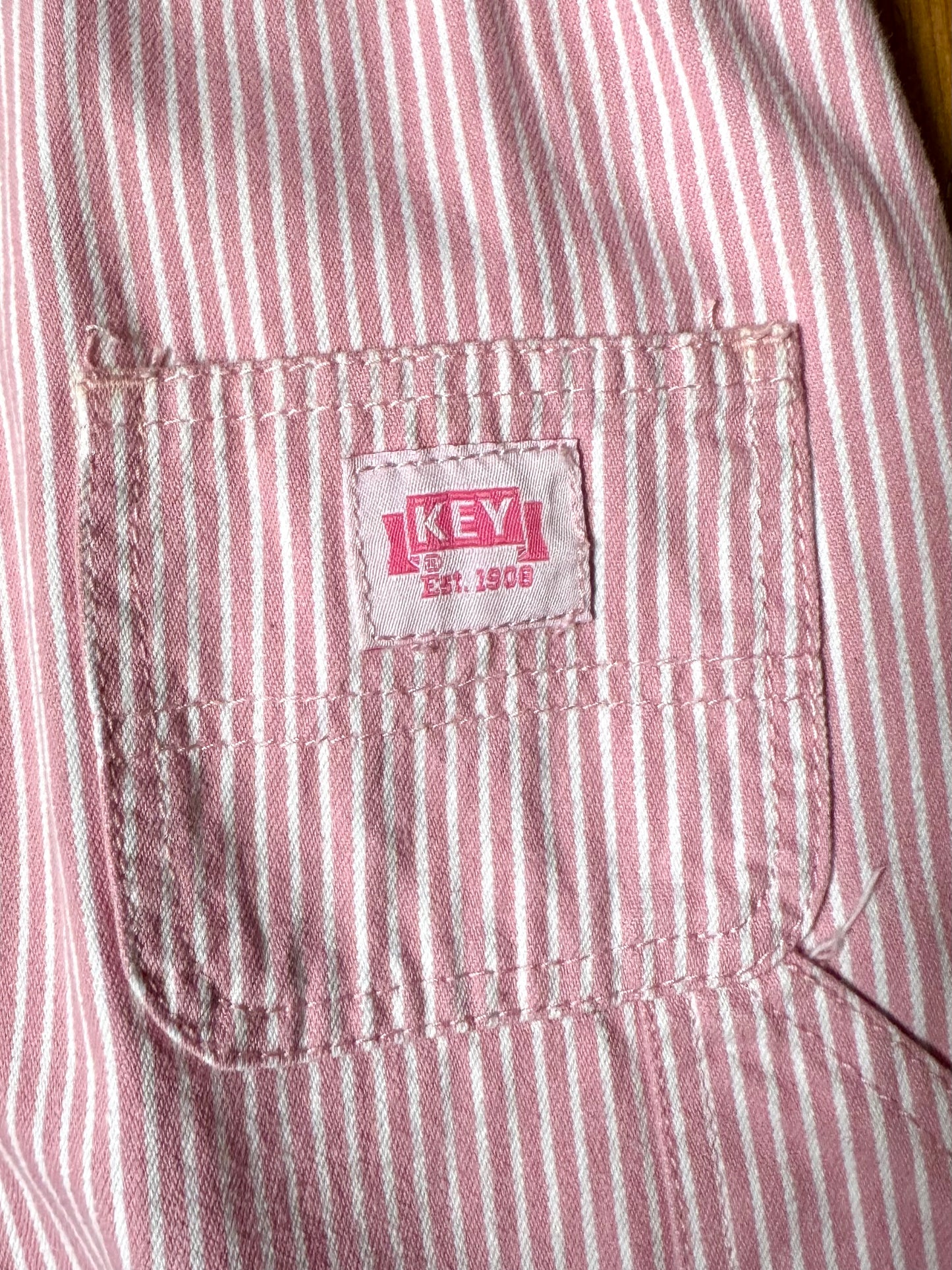 Pink Striped KEY Dungarees | 18 Months