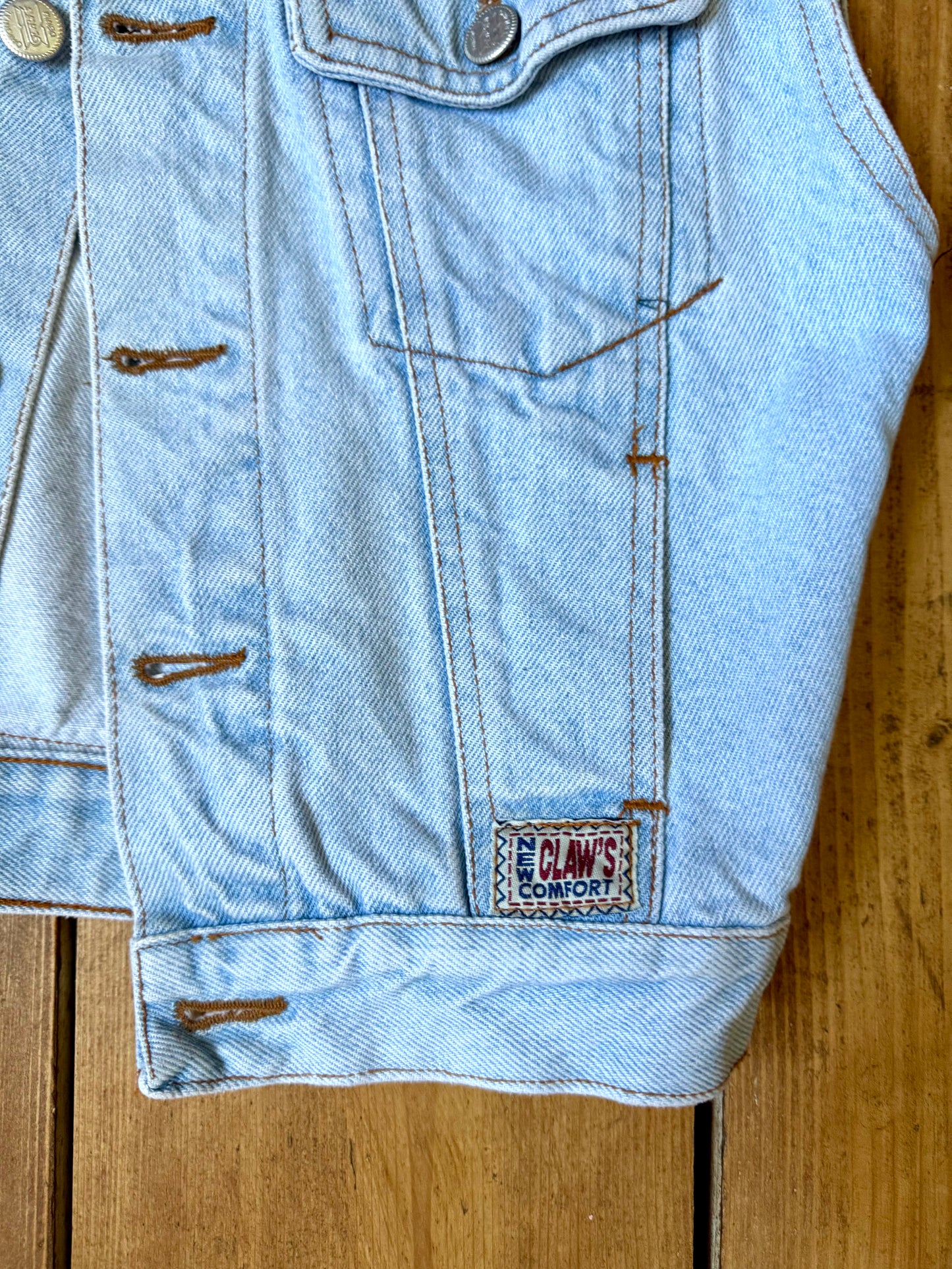 Vintage 90s Claws denim vest with a handpainted red truck on the back panel. One of a kind unique vintage item handpicked for Bee Tiny kids vintage. Age 11 years. wear oversized.