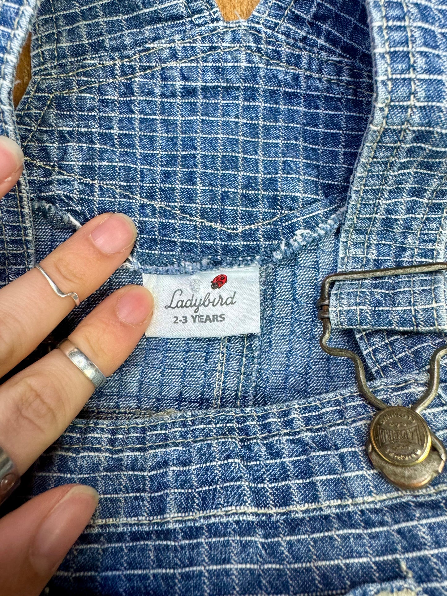 Vintage 90s Check Denim Dungaree Shorts | 2-3 Years