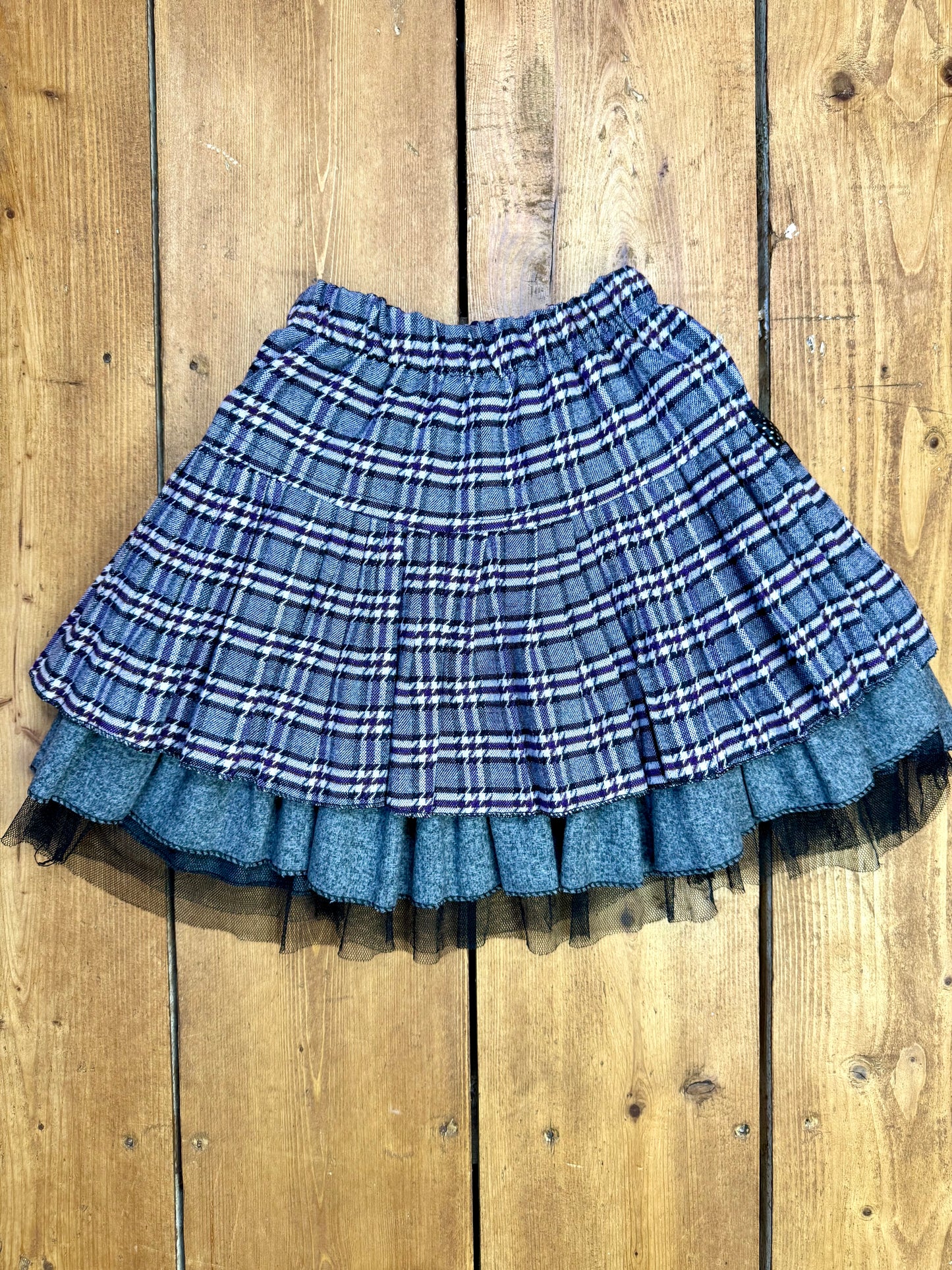 Y2K Grey Checked Tiered Tulle Skirt | 2-3 Years