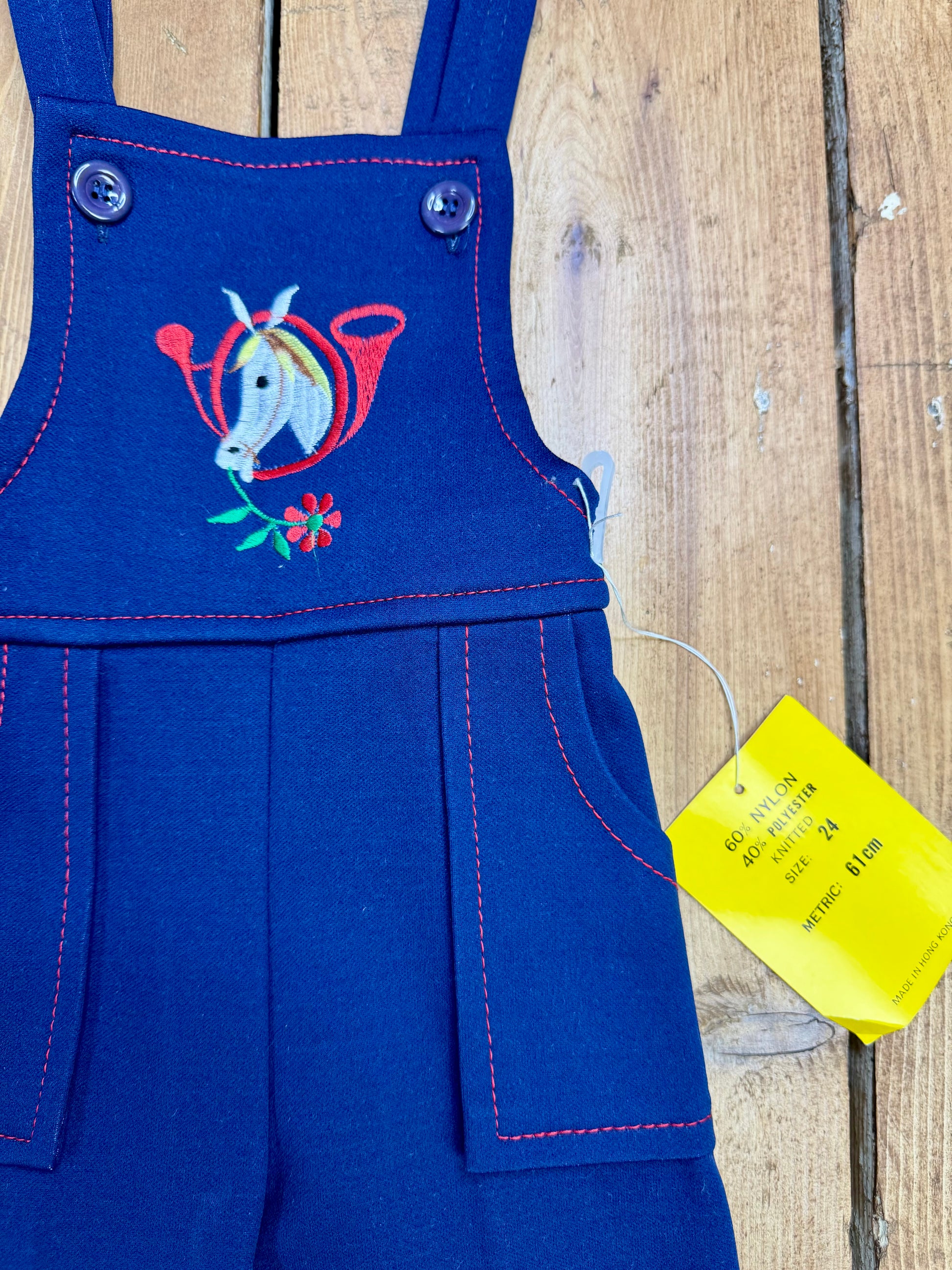 Vintage 70s Cuckoo kids horse dungarees. e 2 years. Handpicked for Bee Tiny kids vintage.