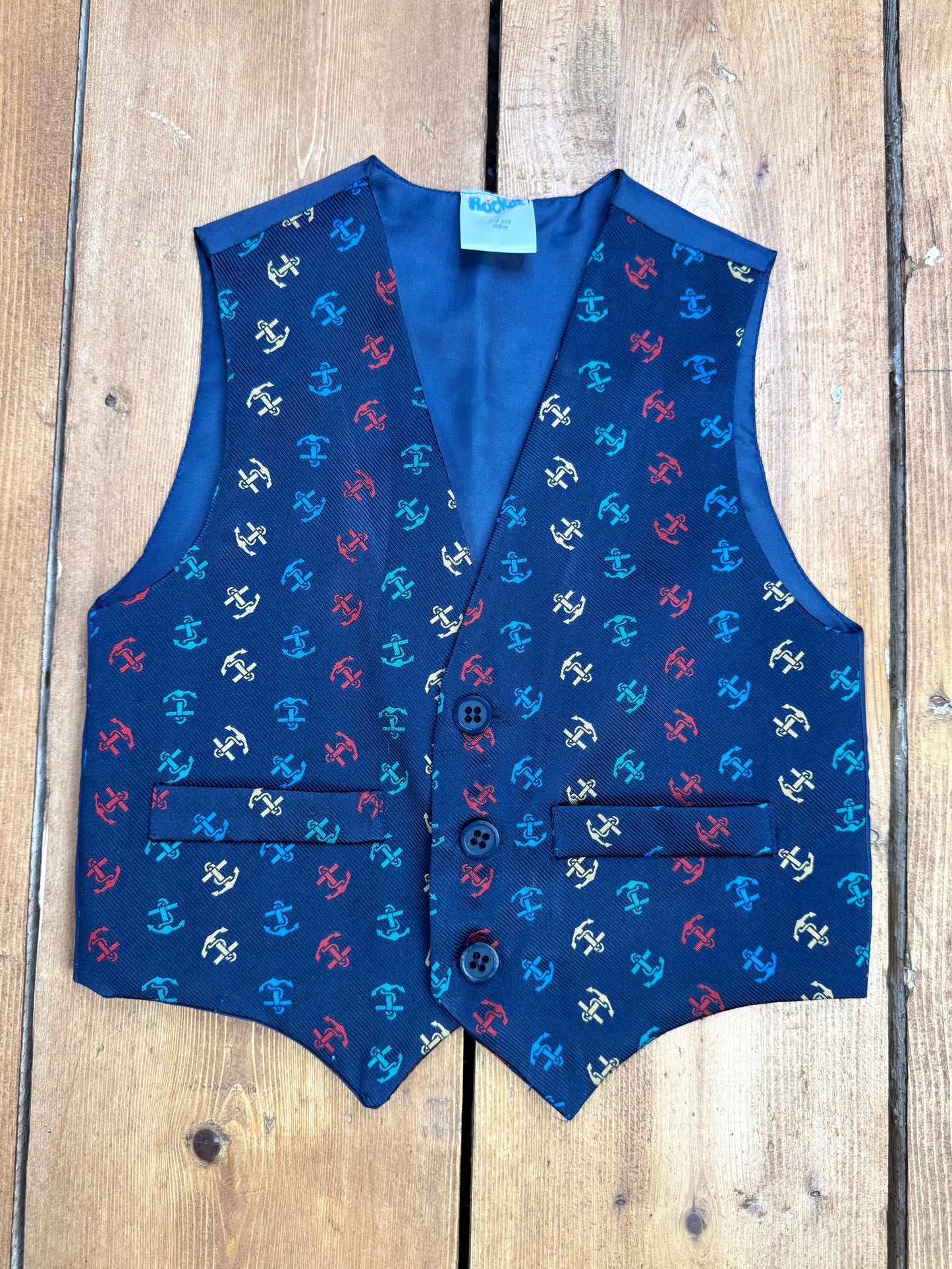 Vintage 90s kids nautical theme waistcoat. Age 3-4 years. Handpicked for Bee Tiny kids vintage. 