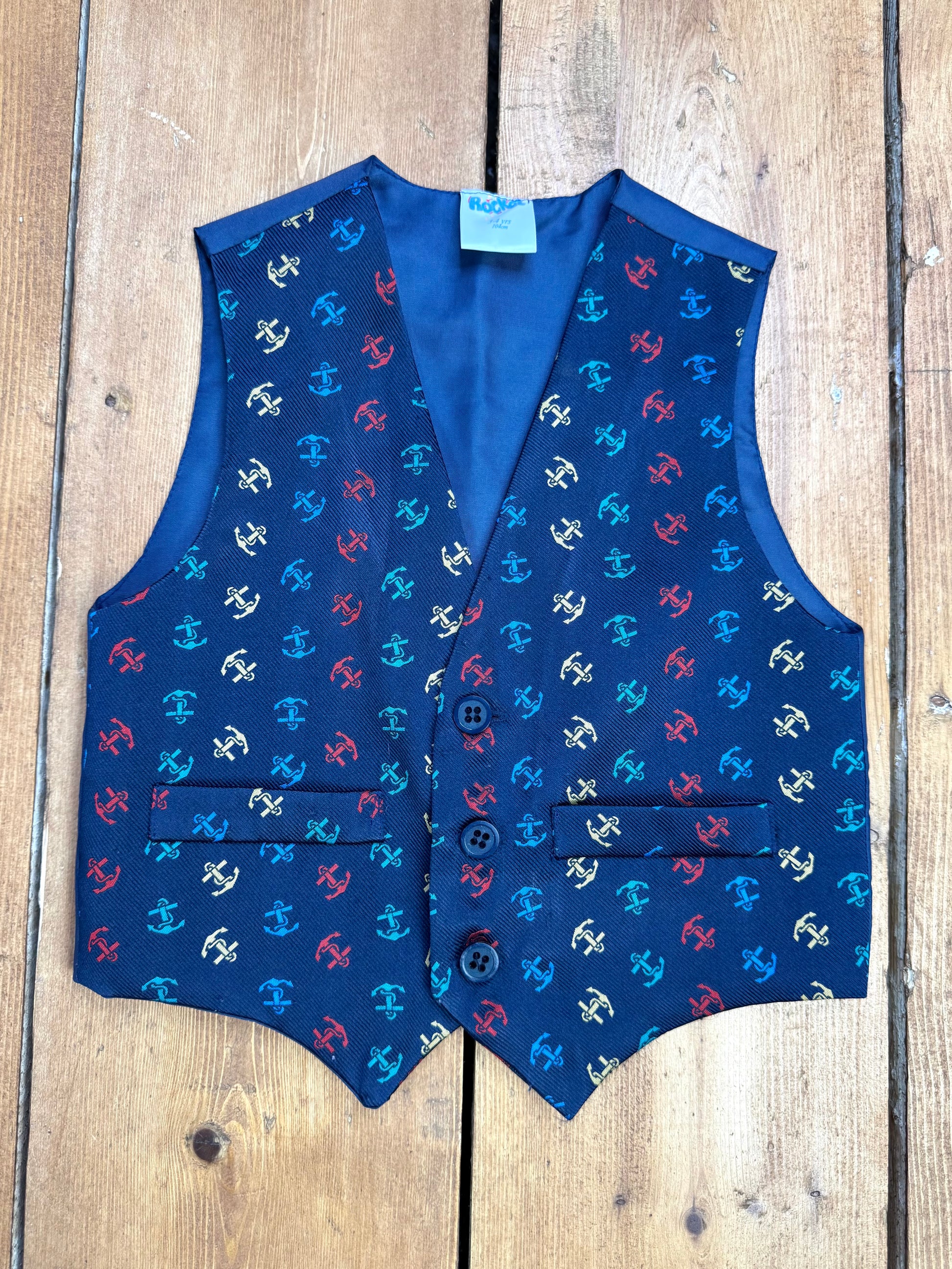 Vintage 90s kids nautical theme waistcoat. Age 3-4 years. Handpicked for Bee Tiny kids vintage. 