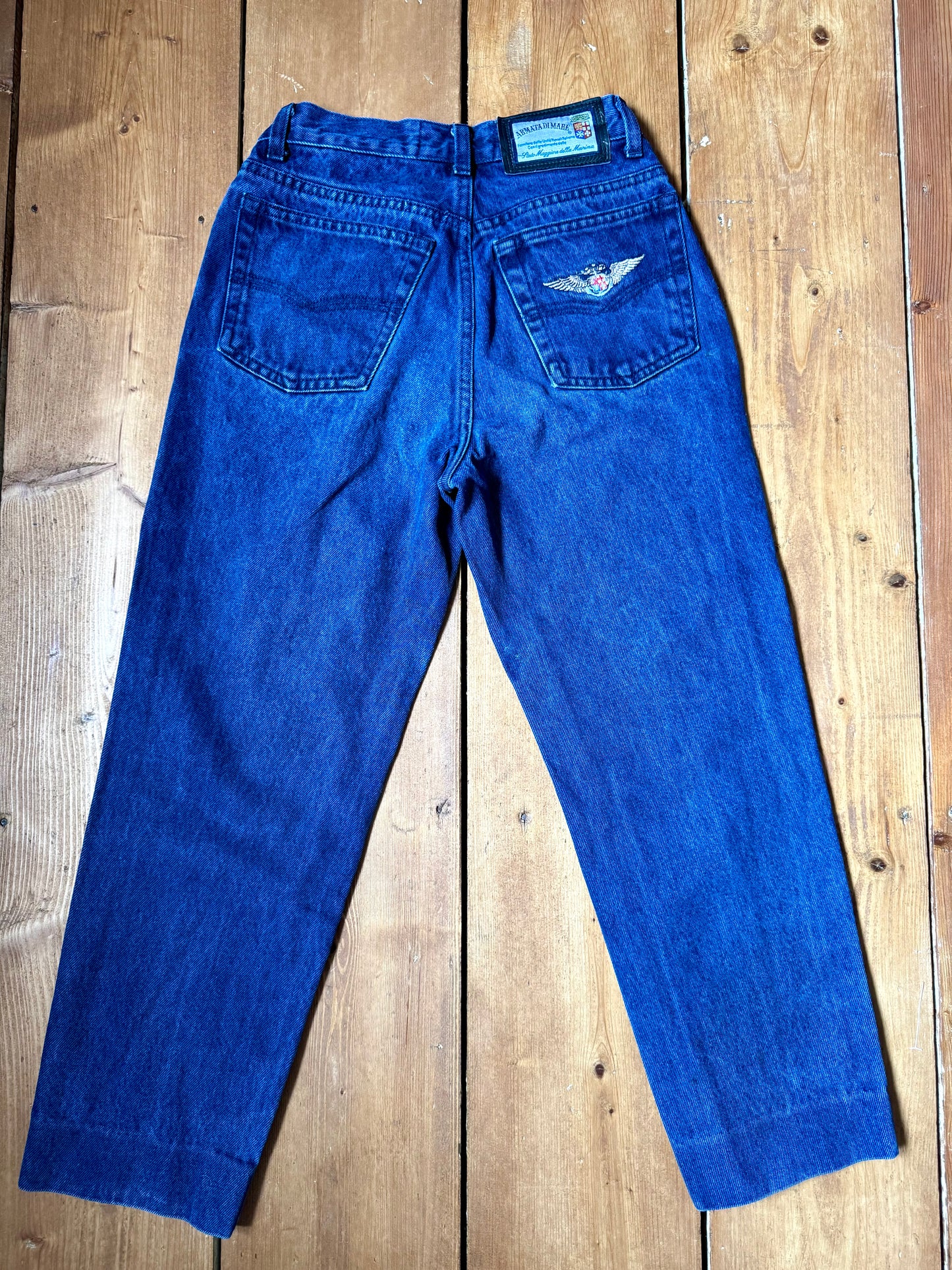 Vintage Armata Di Mare kids jeans with embroidered cartoon characters, blue denim construction and Y2K styling. Rare 1990s/2000s children's designer denim. Handpicked for Bee Tiny kids vintage.