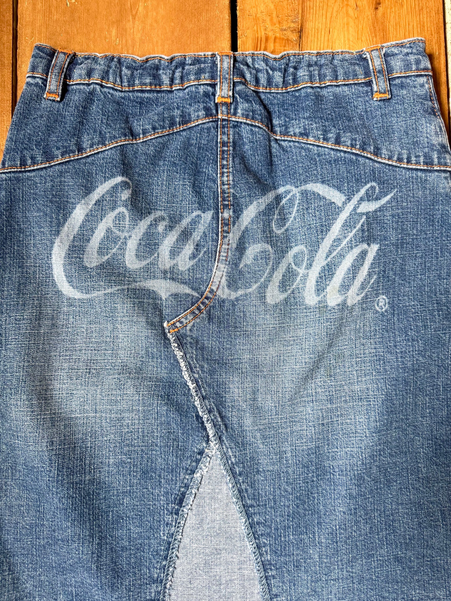 Vintage 2000s rare Coca-Cola kids denim midi skirt. Age 8-9 years. Handpicked for Bee Tiny.