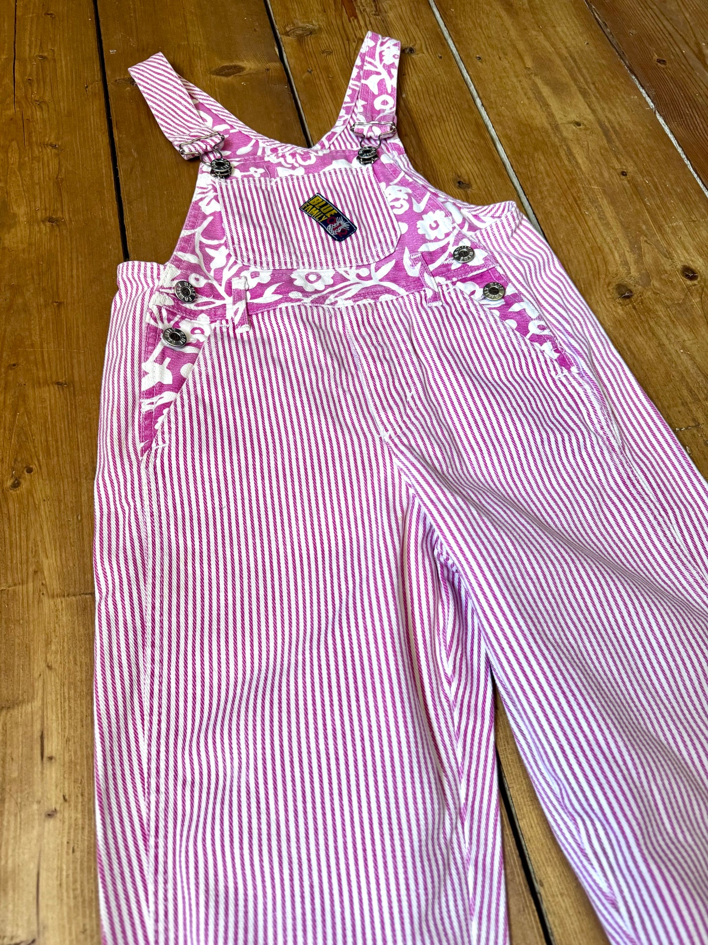 Vintage 90s Rare Benetton Pink Striped Denim Dungarees | 4 Years