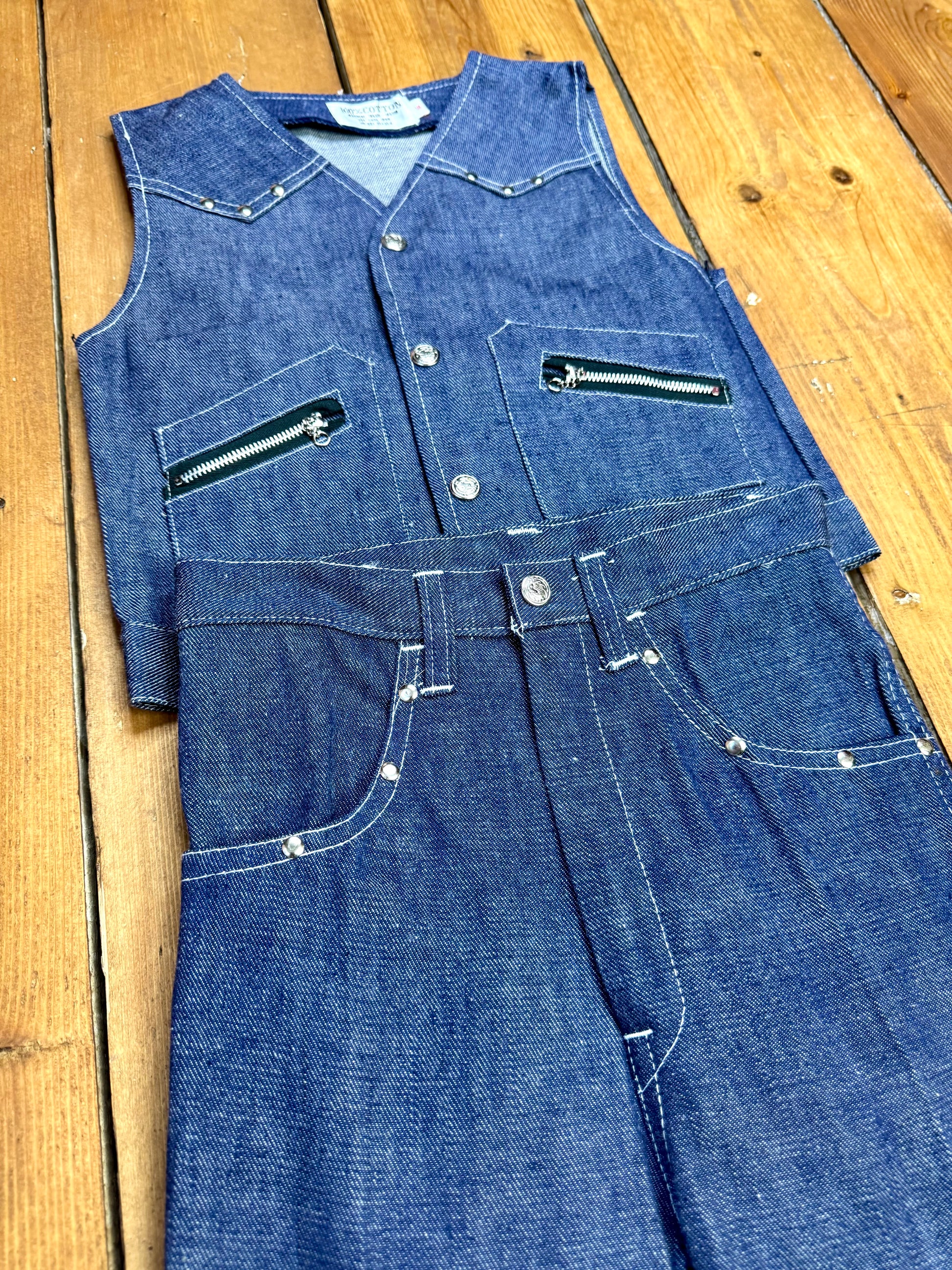 Vintage 70s Cuckoo kids 2 piece matching denim set. Western cowgirl style. Age 6 years. Handpicked for Bee Tiny kids vintage.