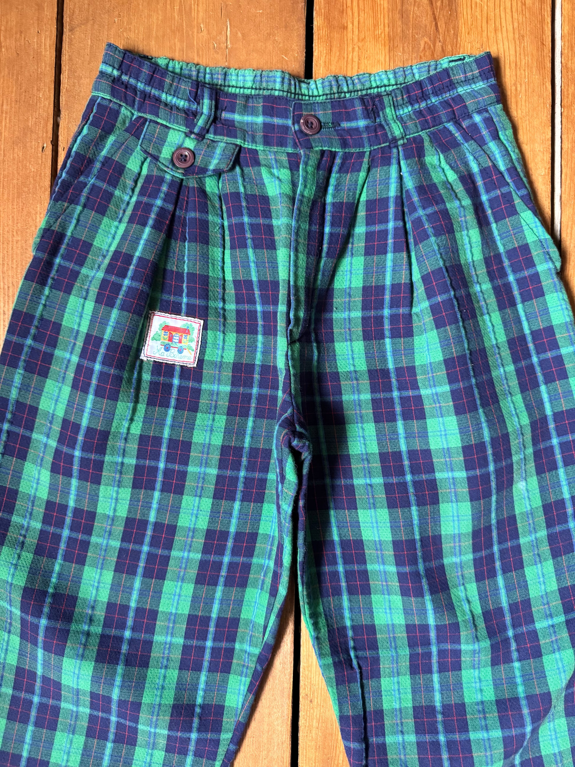Vintage 90s blue & green check childrens trousers. Vintage kids trousers. Handpicked for Bee Tiny kids vintage.