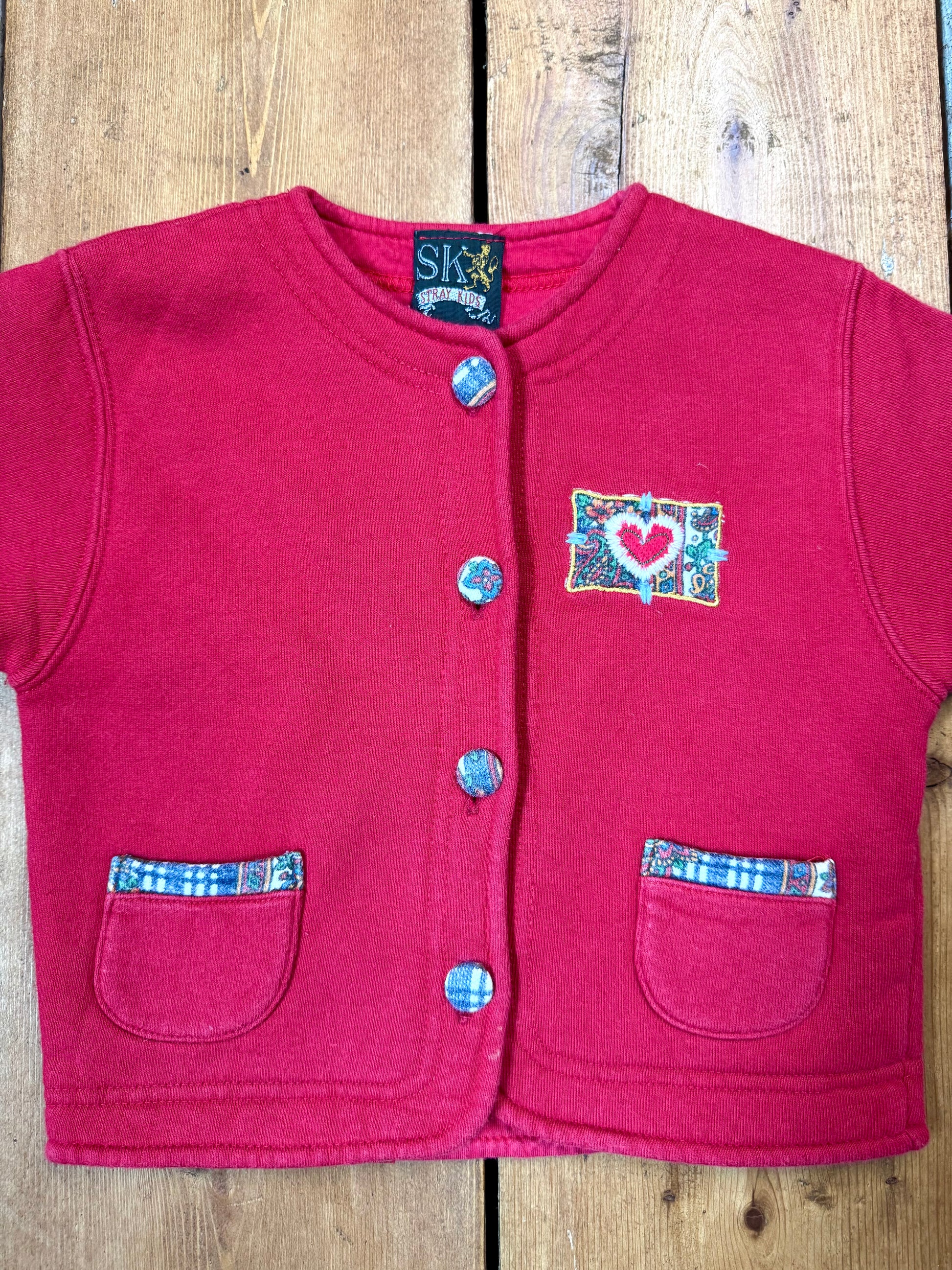 Italian vintage kids red cardigan. Vintage 90s cotagecore kids cardigan.  Age 1-2 years. Handpicked for Bee Tiny kids vintage. 