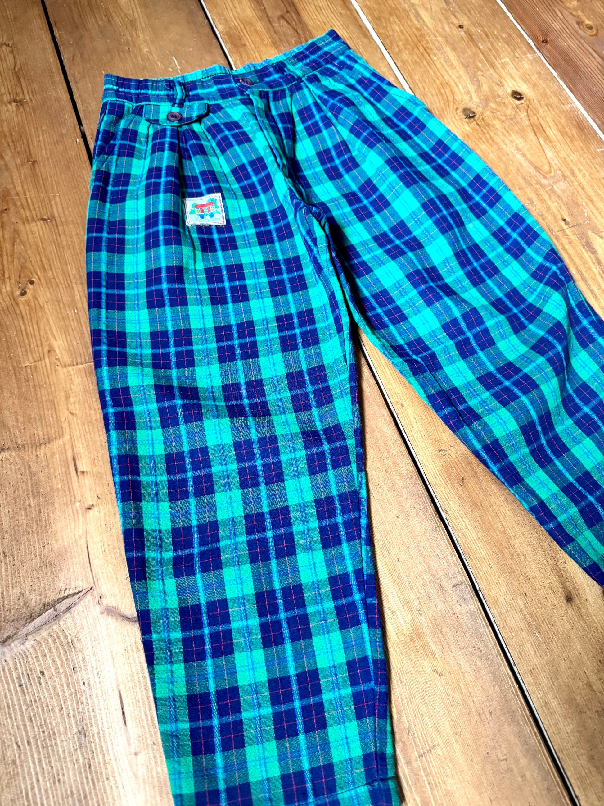 Vintage 90s blue & green check childrens trousers. Vintage kids trousers. Handpicked for Bee Tiny kids vintage.