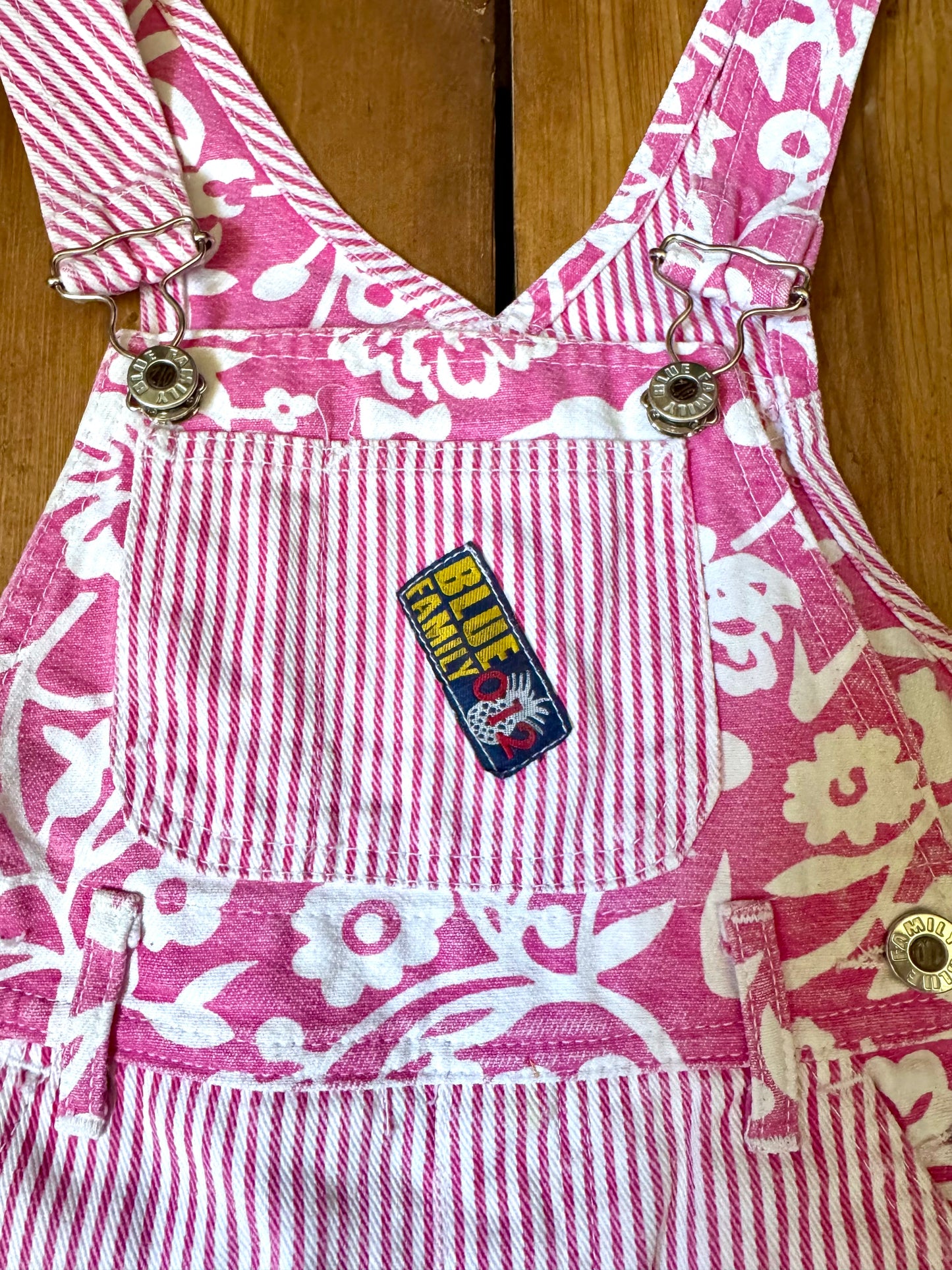 Vintage 90s Rare Benetton Pink Striped Denim Dungarees | 4 Years