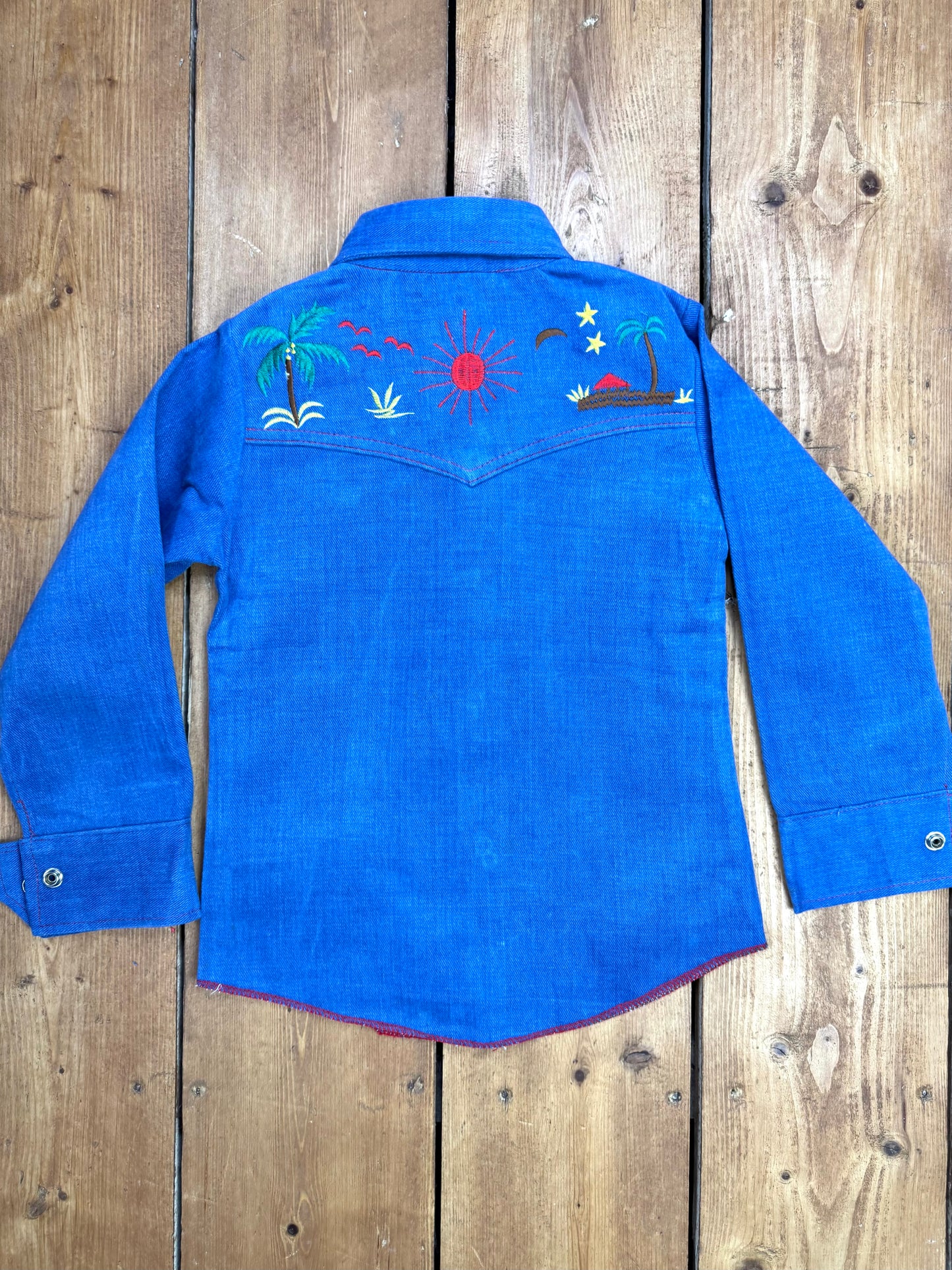 Vintage 70s kids embroidered denim shirt. 