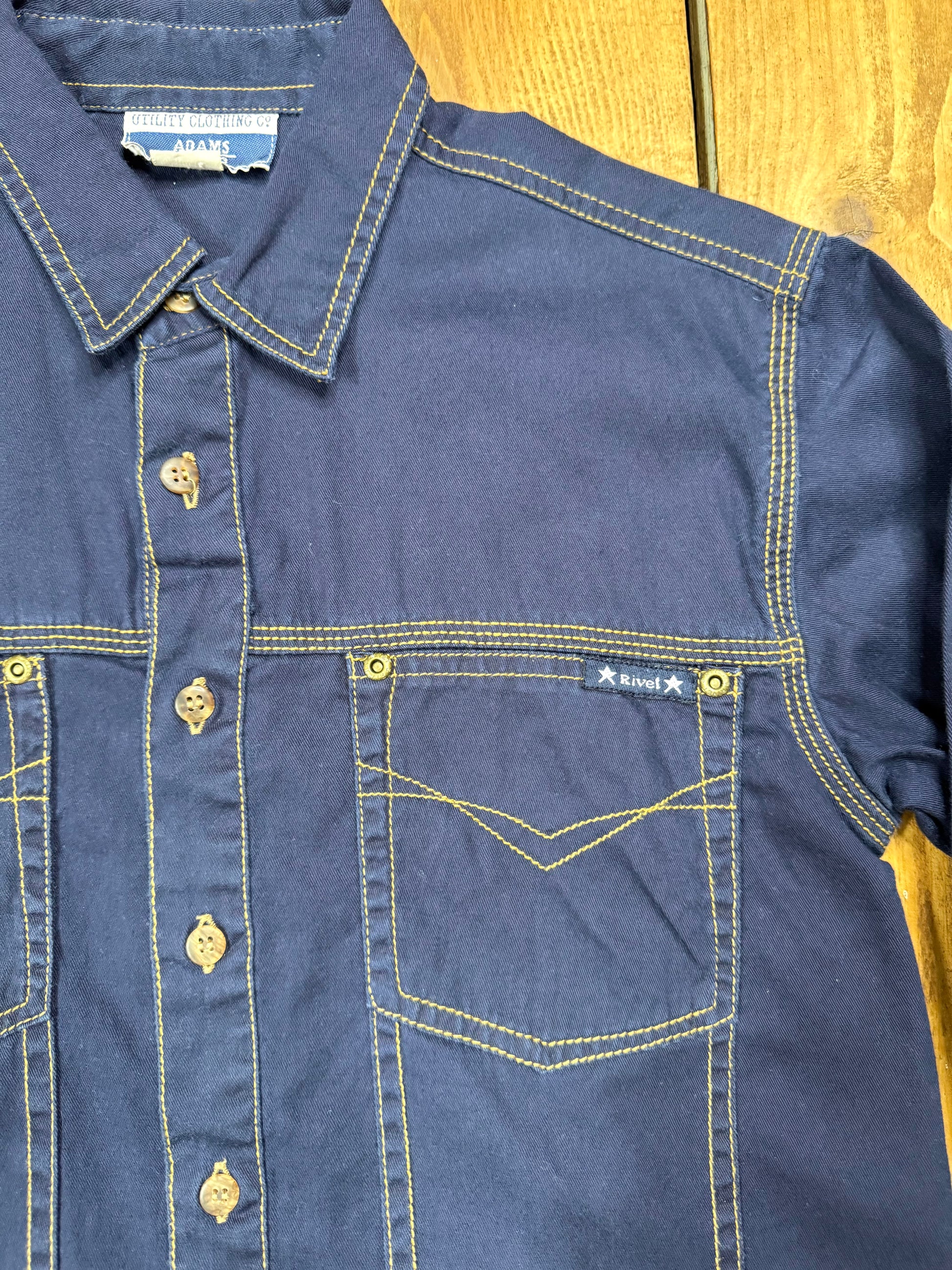 Vintage 90s Adams denim utility shirt. Age 8-9 years. Handpicked for Bee Tiny kids vintage.