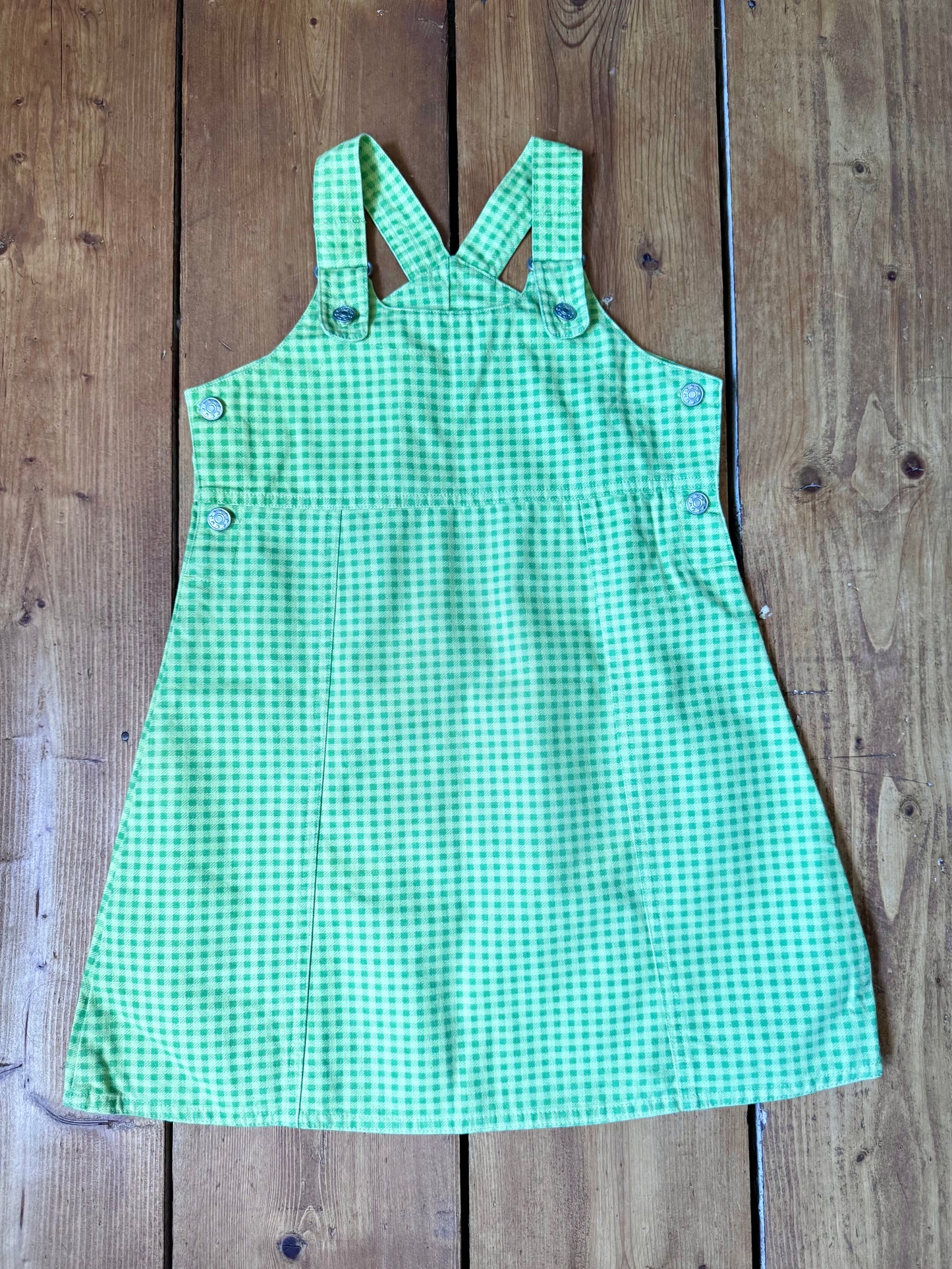 Vintage 90s Brooker Green Gingham Denim Dress | 5 Years