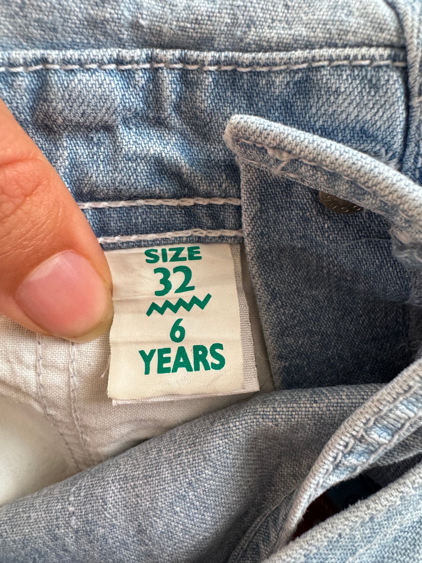 Vintage 90s Benetton Kids Denim Dungaree Shorts | 6 Years