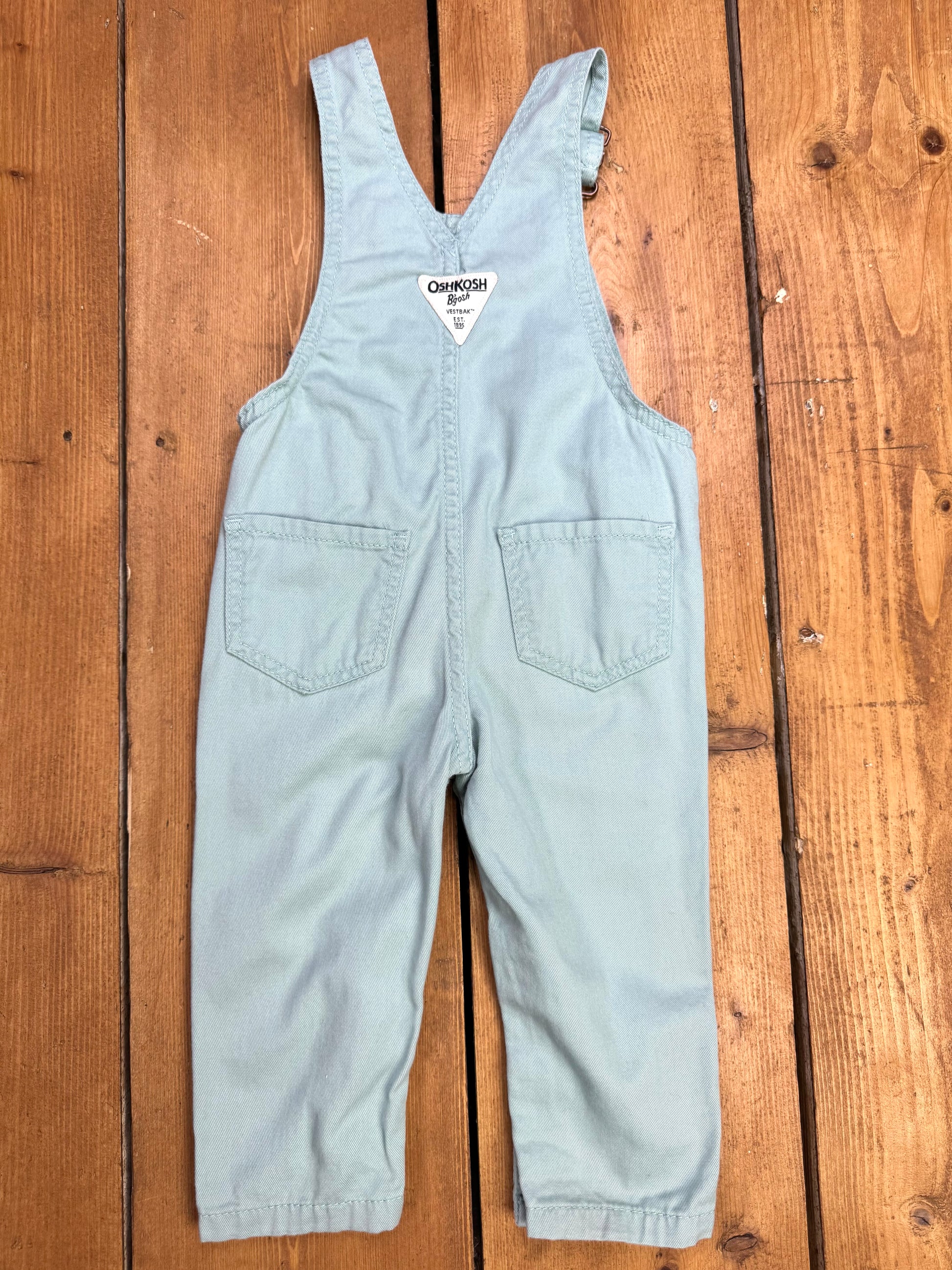 OshKosh mint green heart pocket dungarees. 12 months. Handpicked for Bee Tiny kids vintage.