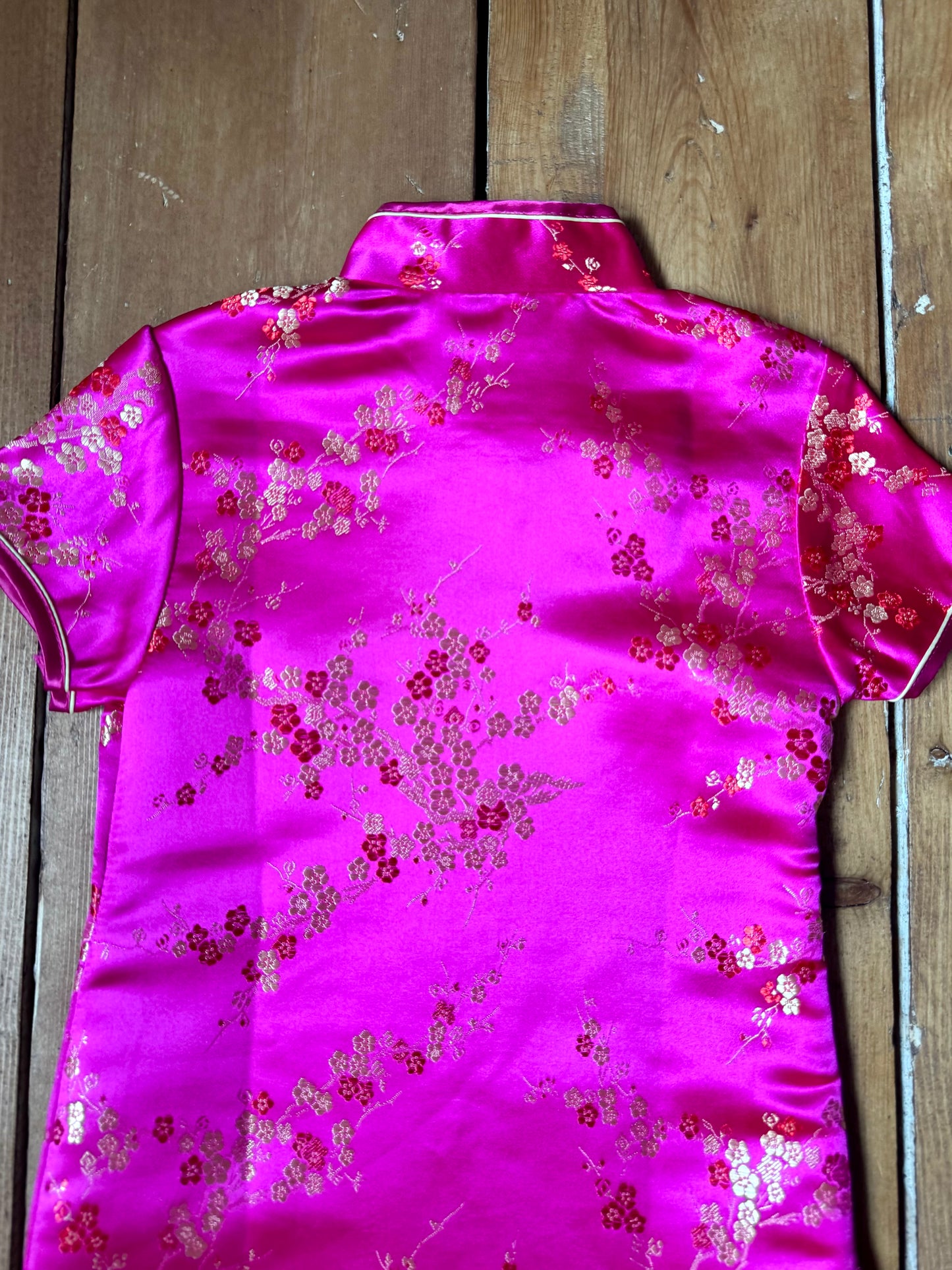 Vintage 90s pink satin qipao dress. Y2K childrens occasion wear. Age 4 years. Handpicked for Bee Tiny kids vintage. 