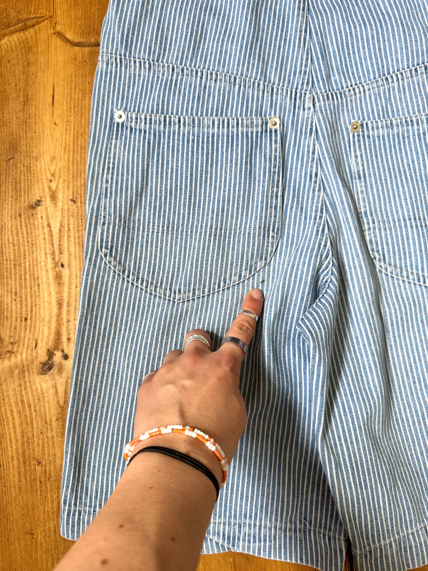 Vintage 90s Kids Striped Dungaree Shorts | 11 Years