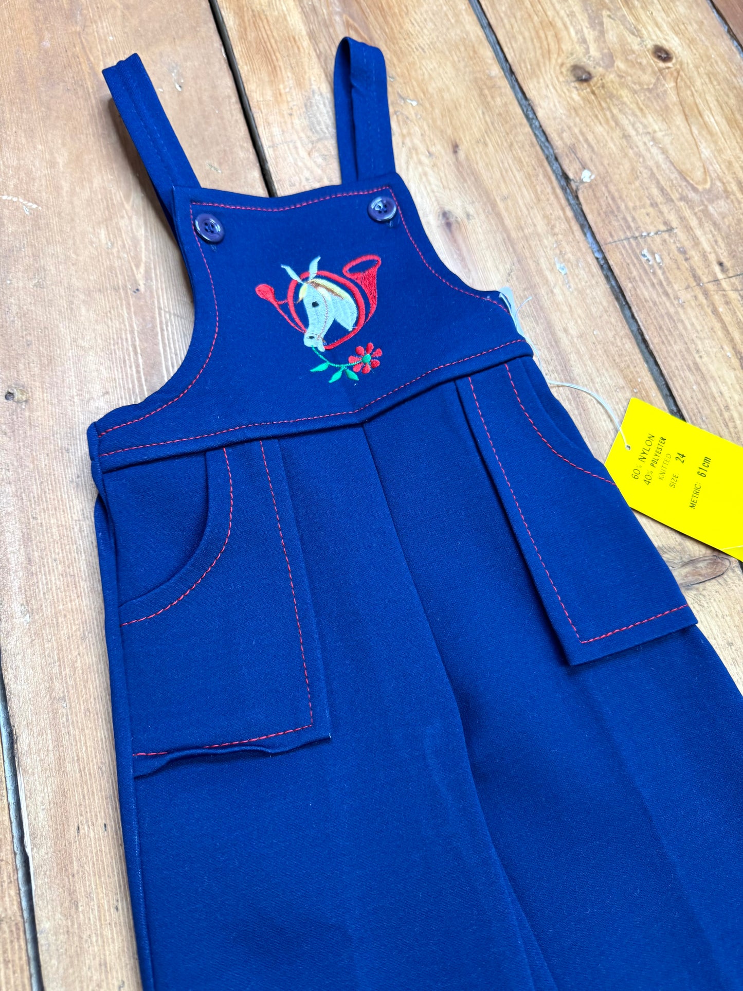 Vintage 70s Cuckoo kids horse dungarees. e 2 years. Handpicked for Bee Tiny kids vintage.