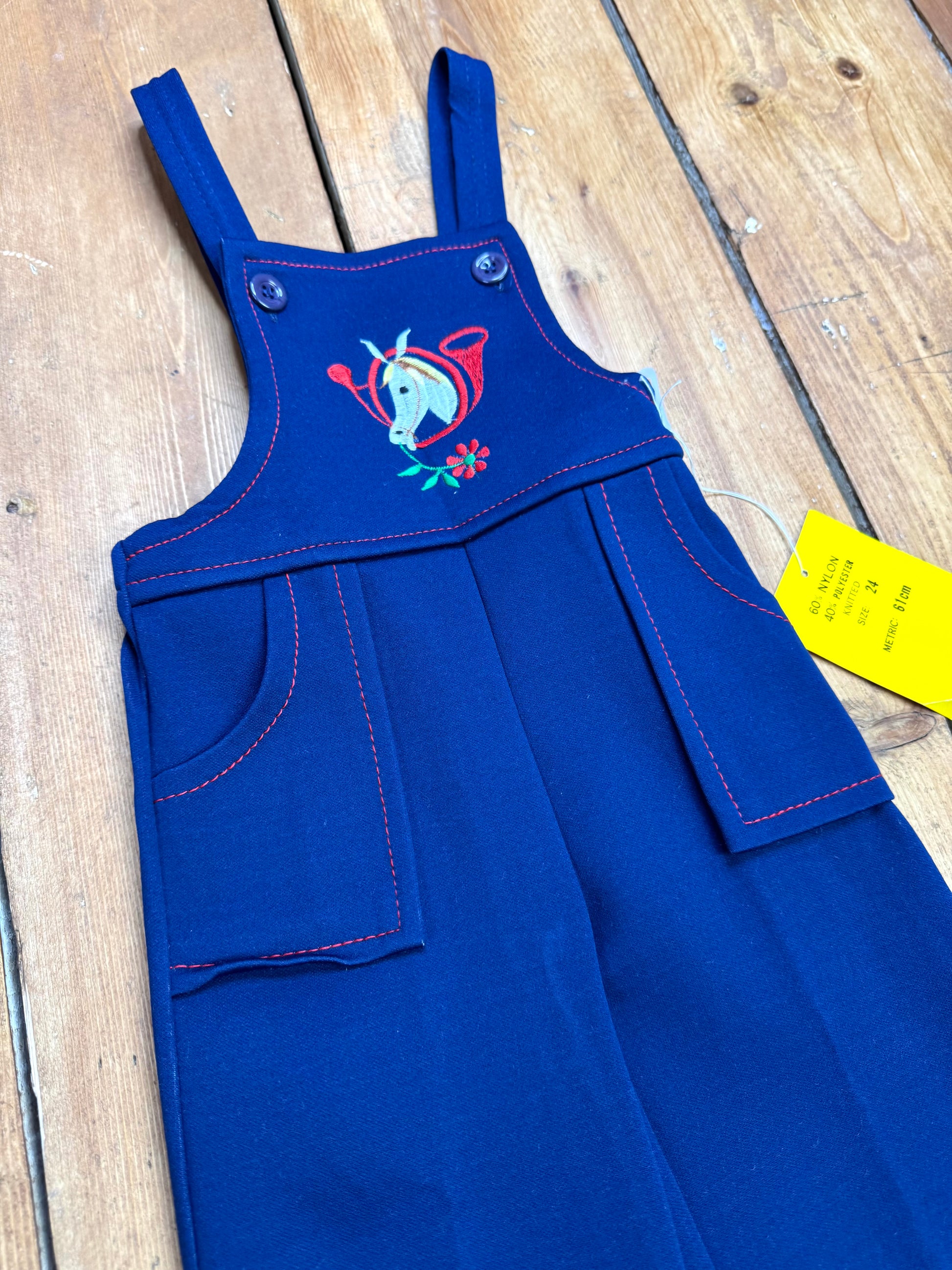 Vintage 70s Cuckoo kids horse dungarees. e 2 years. Handpicked for Bee Tiny kids vintage.