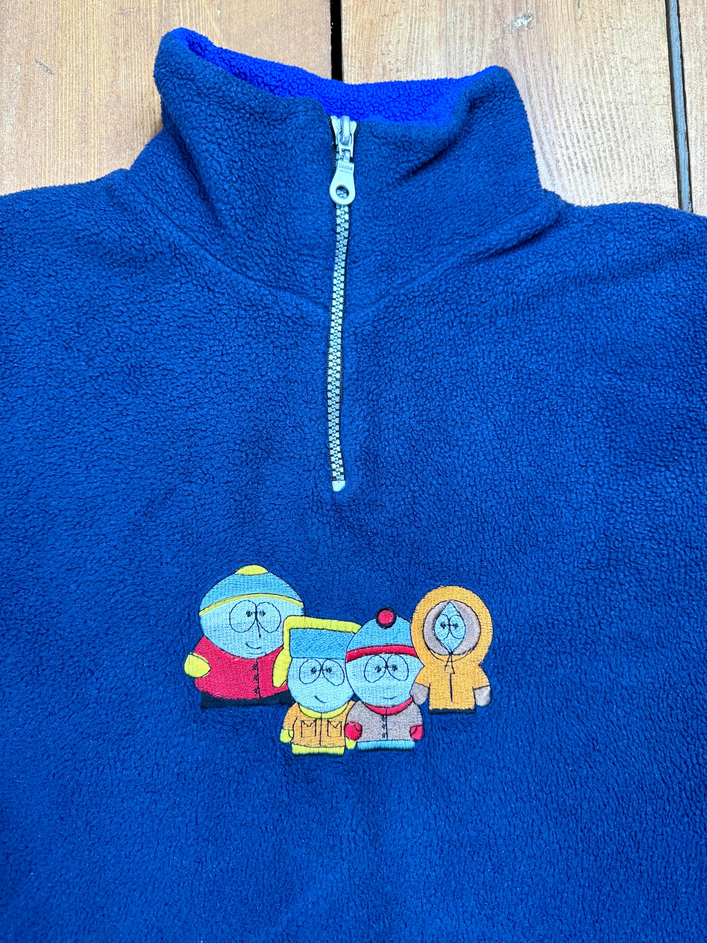 Vintage 90s 1/4 zip fleece with Southpark character chest emroidery. Age 9-10 years. Handpicked for Bee Tiny kids vintage. 