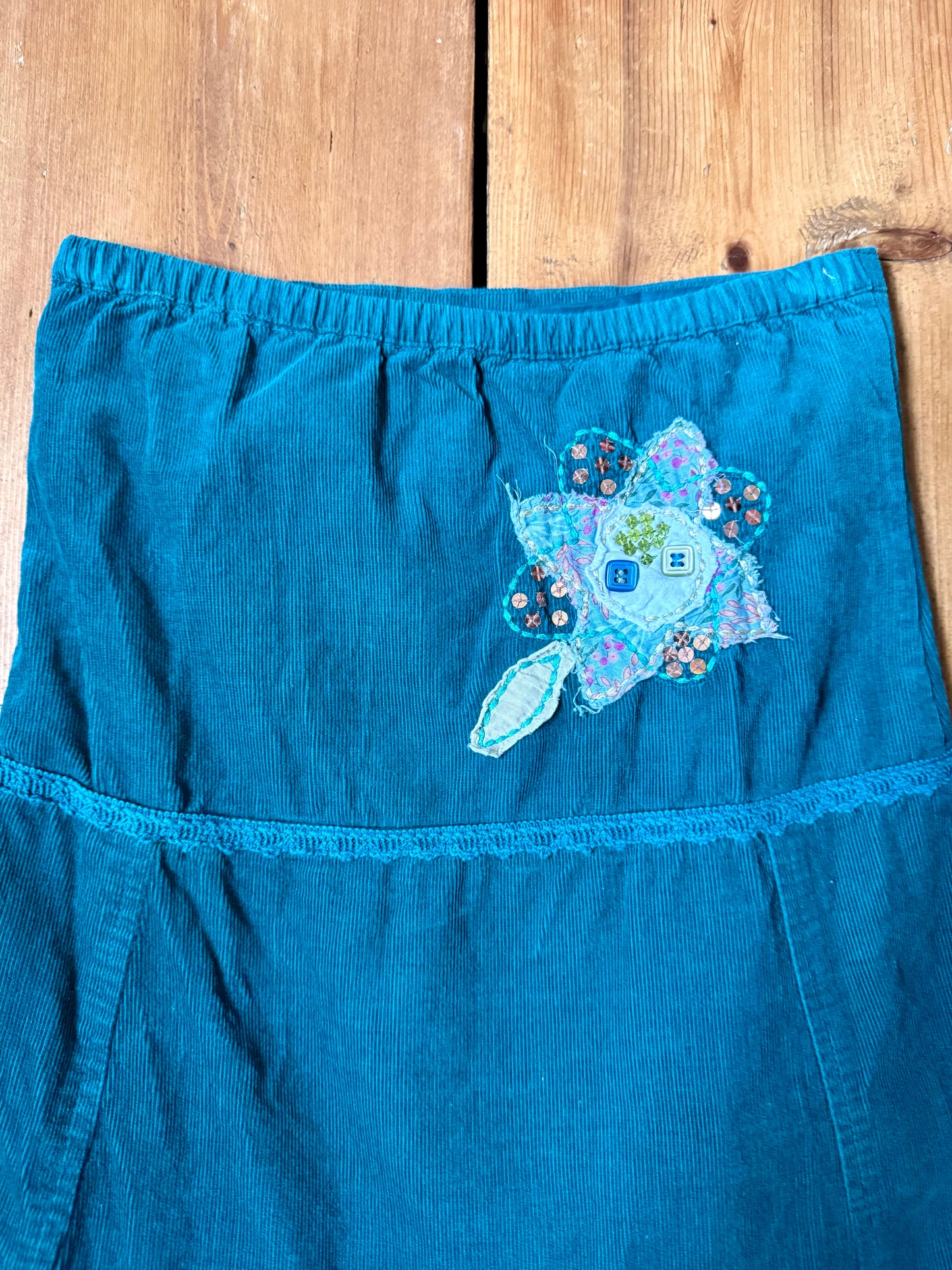 Kids M&S Green Corduroy Floral Skirt | 4 Years