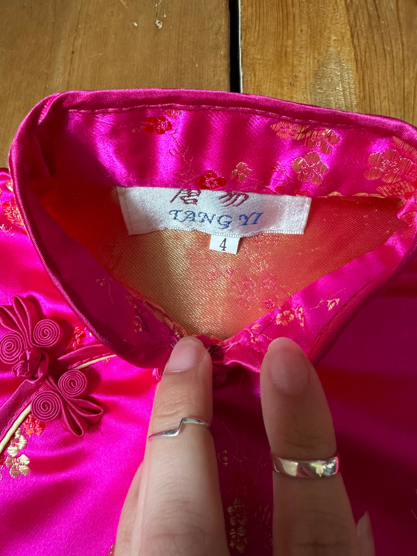 Vintage 90s pink satin qipao dress. Y2K childrens occasion wear. Age 4 years. Handpicked for Bee Tiny kids vintage. 