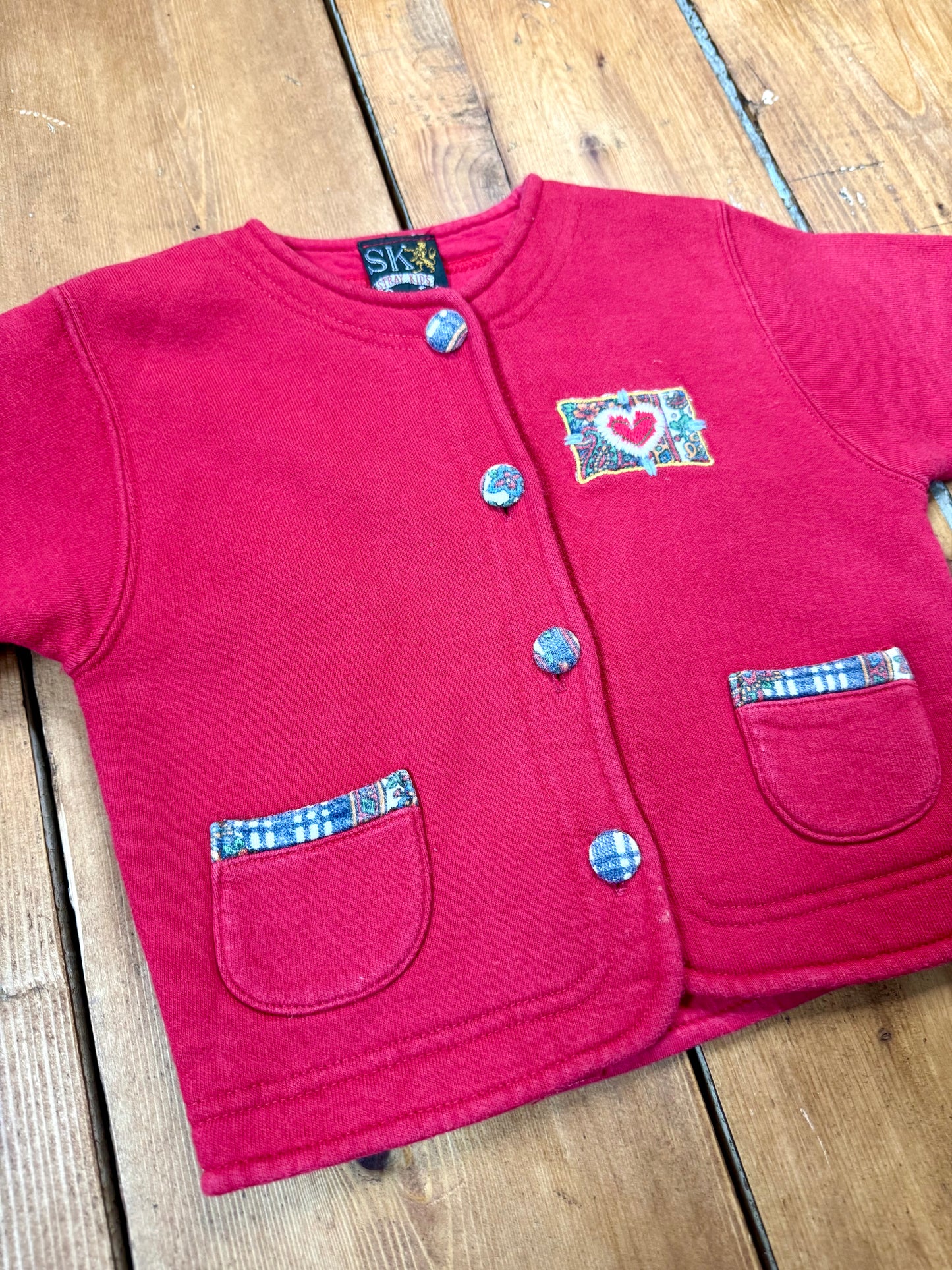 Italian vintage kids red cardigan. Vintage 90s cotagecore kids cardigan.  Age 1-2 years. Handpicked for Bee Tiny kids vintage. 
