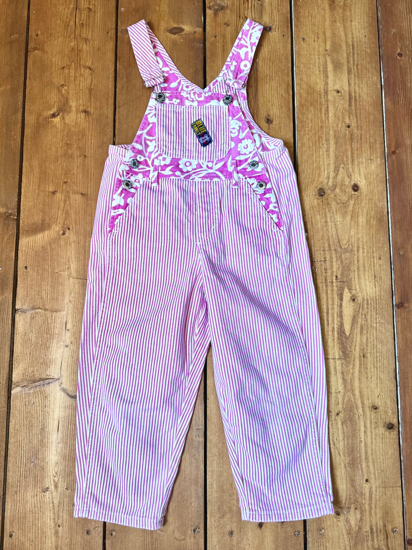 Vintage 90s Rare Benetton Pink Striped Denim Dungarees | 4 Years