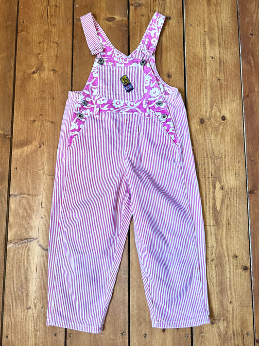 Vintage 90s Rare Benetton Pink Striped Denim Dungarees | 4 Years