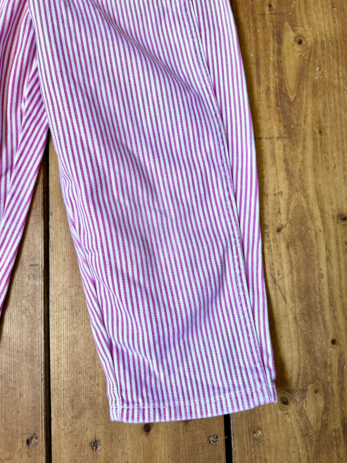 Vintage 90s Rare Benetton Pink Striped Denim Dungarees | 4 Years