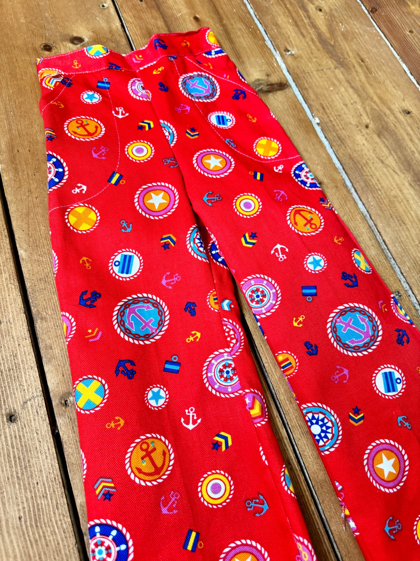 Vintage 70s Cuckoo Red Nautical Print Trousers | 3 Years