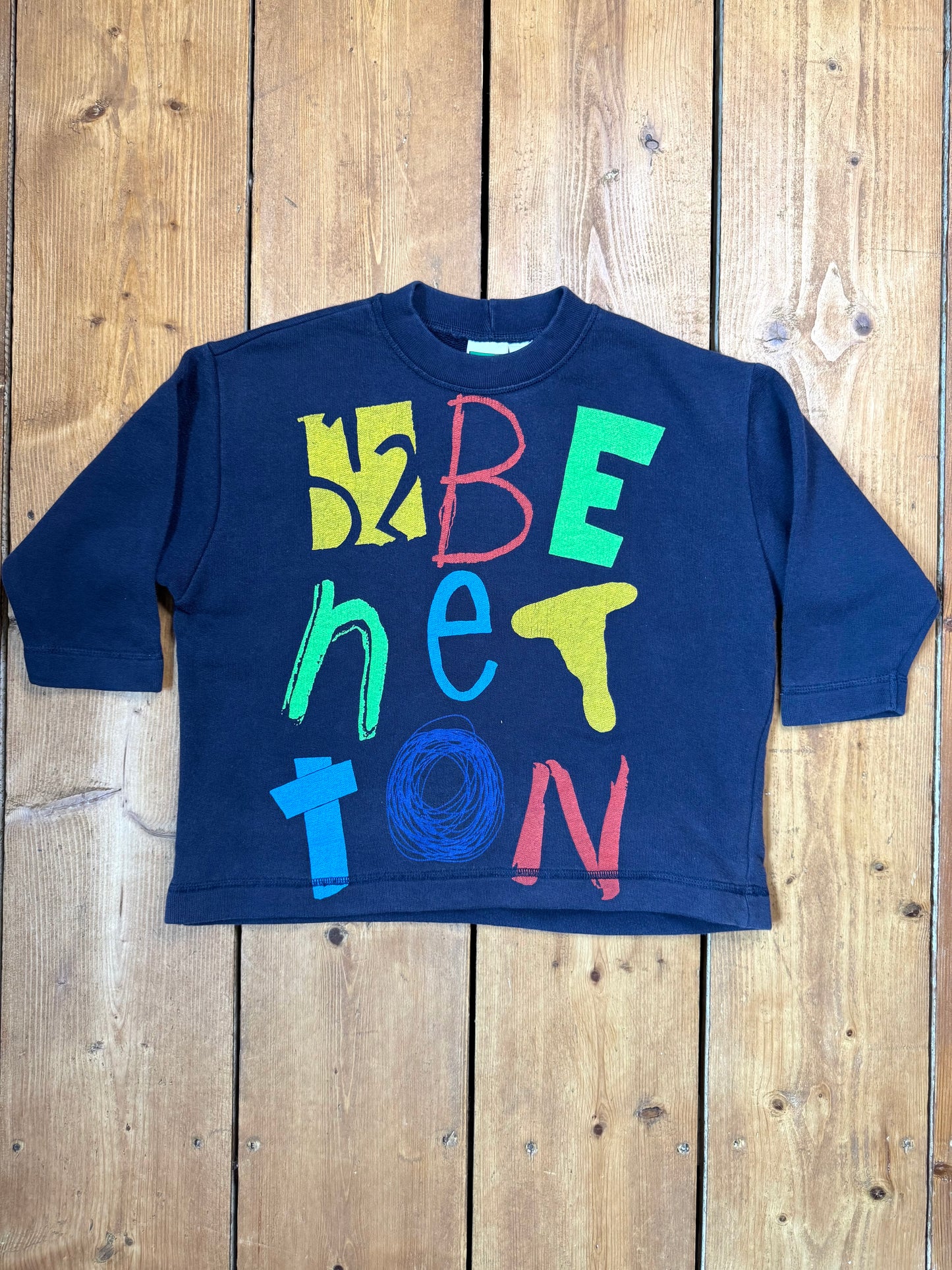 Vintage 90s United Colours of Benetton kids jumper. Graphic spellout design. Age 5 years. Handpicked for Bee Tiny kids vintage.