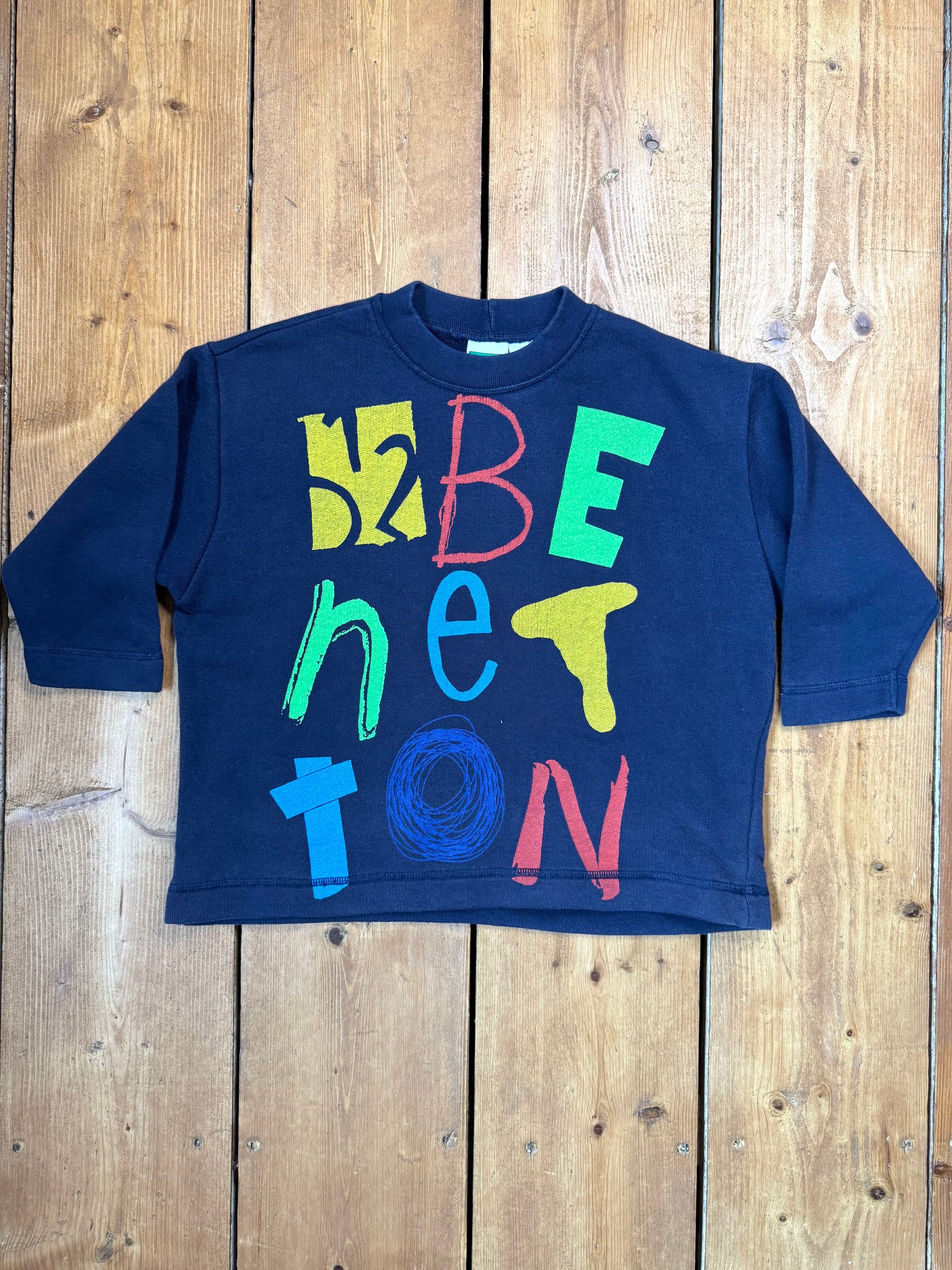 Vintage 90s United Colours of Benetton kids jumper. Graphic spellout design. Age 5 years. Handpicked for Bee Tiny kids vintage.