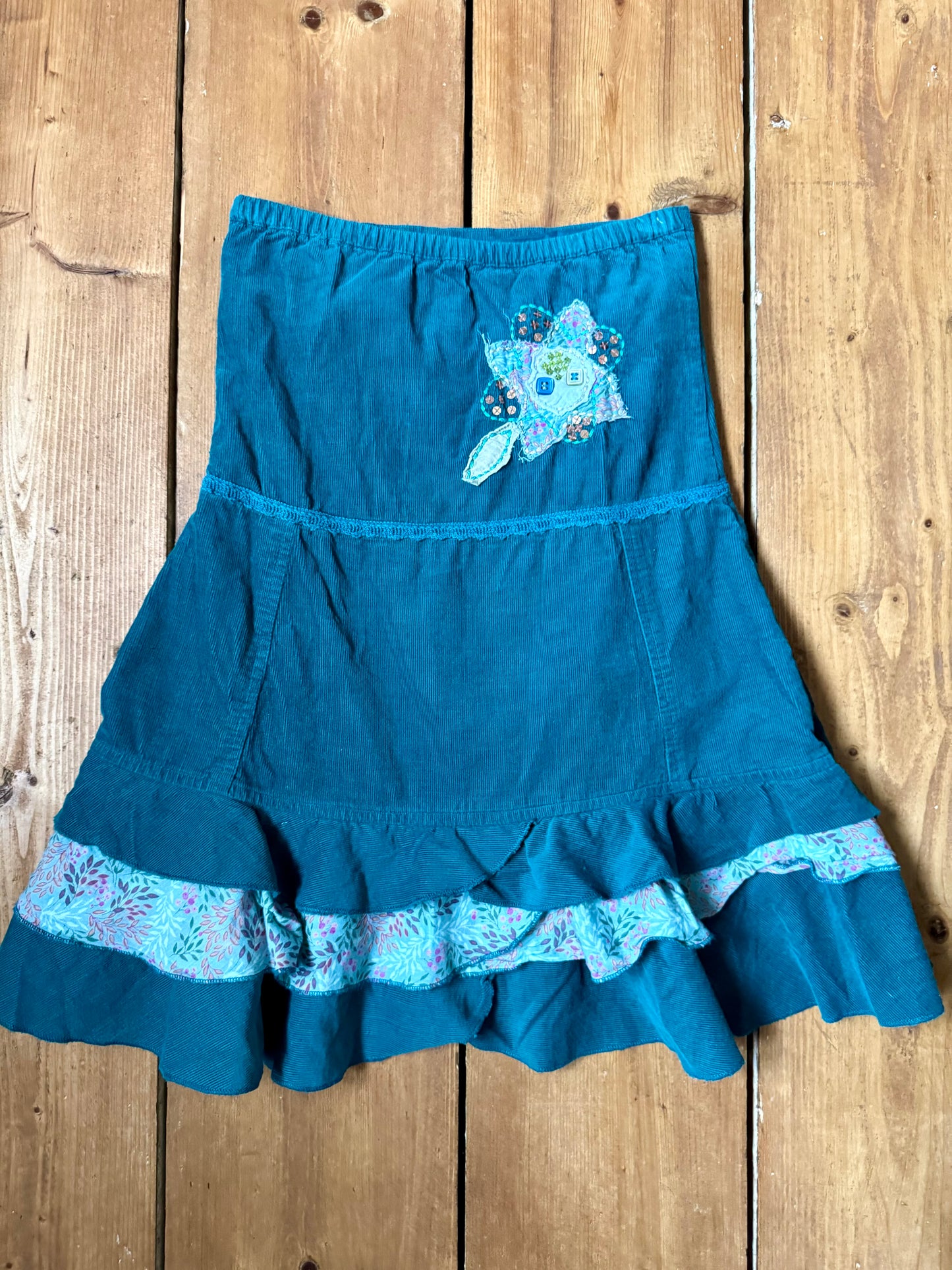 Kids M&S Green Corduroy Floral Skirt | 4 Years