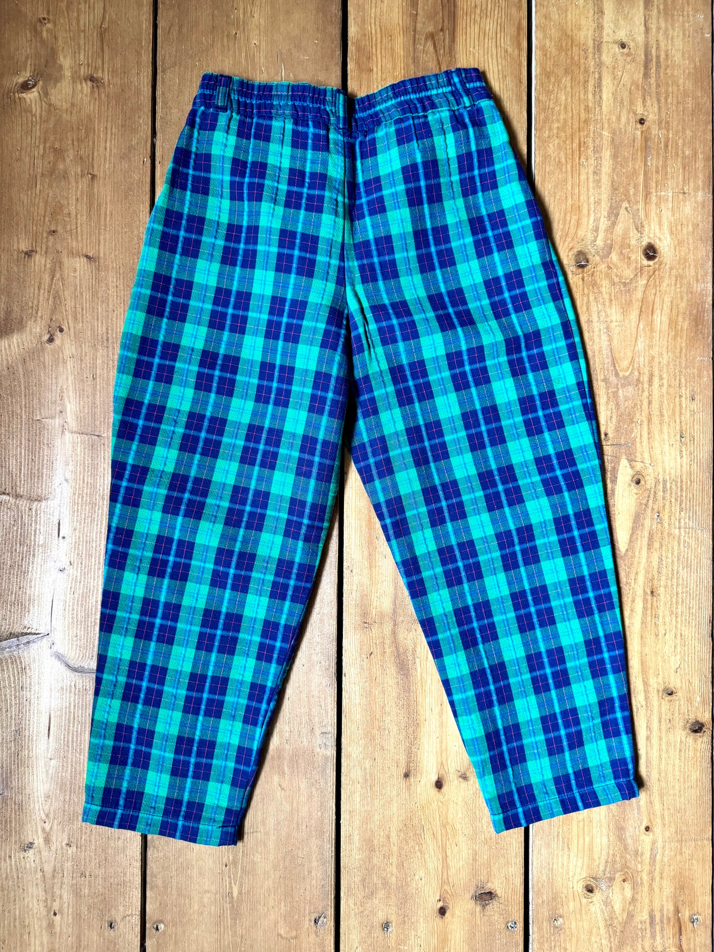 Vintage 90s blue & green check childrens trousers. Vintage kids trousers. Handpicked for Bee Tiny kids vintage.