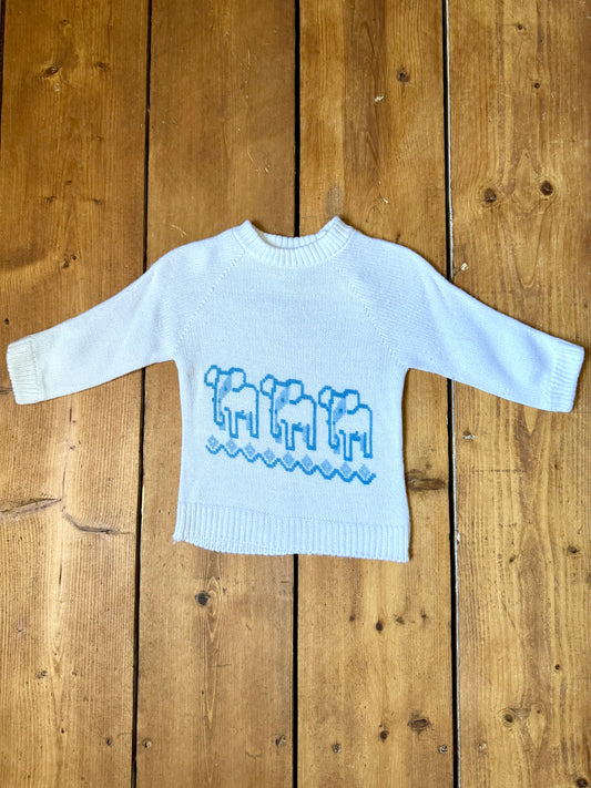 Vintage kids elephant knit jumper. Age 1 year. Handpicked for Bee Tiny kids vintage. 