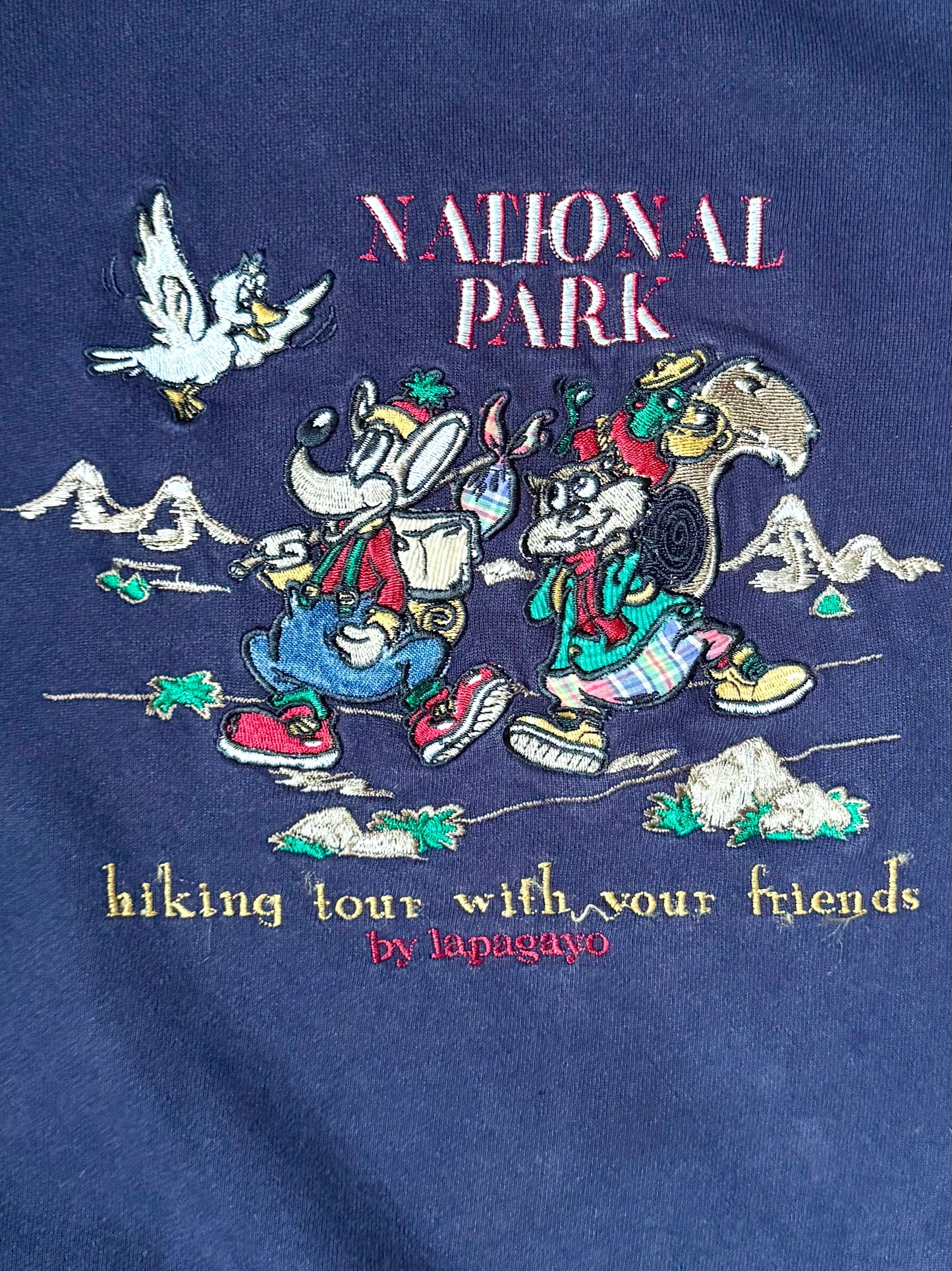 Vintage Lapayago National Park embroidered navy kids sweatshirt from the 90s. Handpicked for Bee Tiny kids vintage.