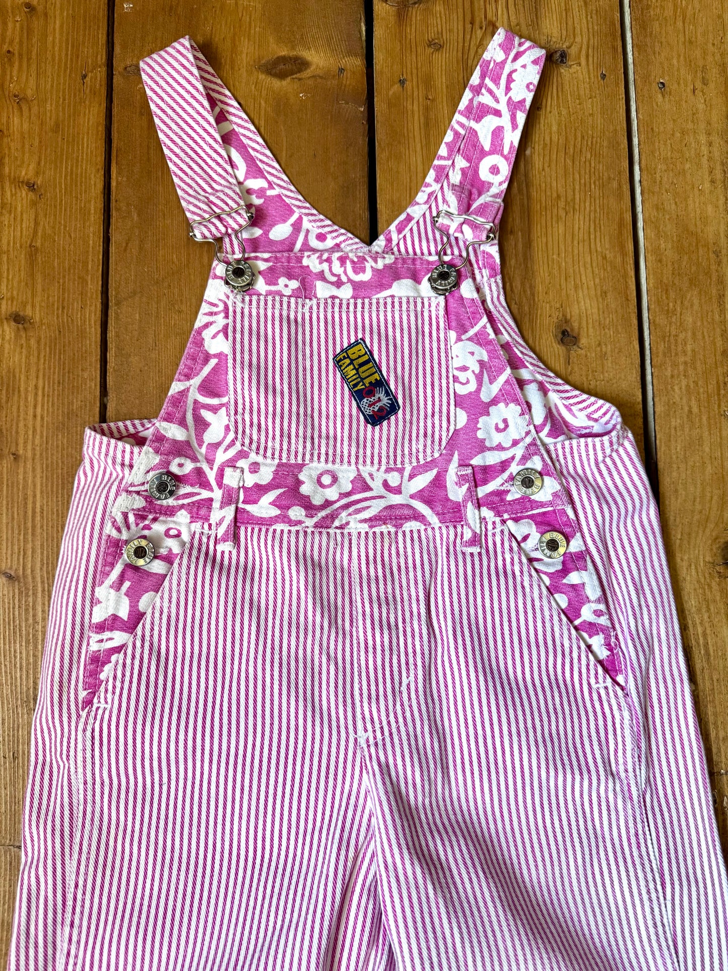 Vintage 90s Rare Benetton Pink Striped Denim Dungarees | 4 Years