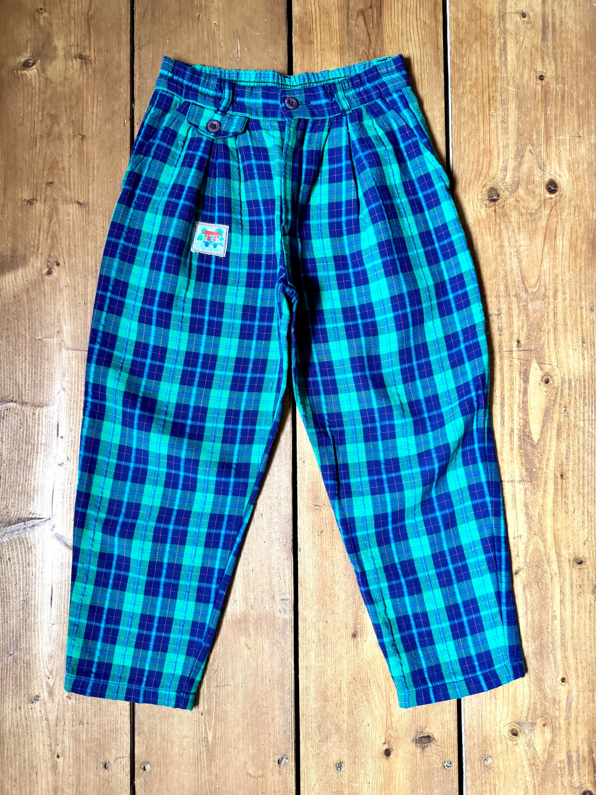 Vintage 90s blue & green check childrens trousers. Vintage kids trousers. Handpicked for Bee Tiny kids vintage.