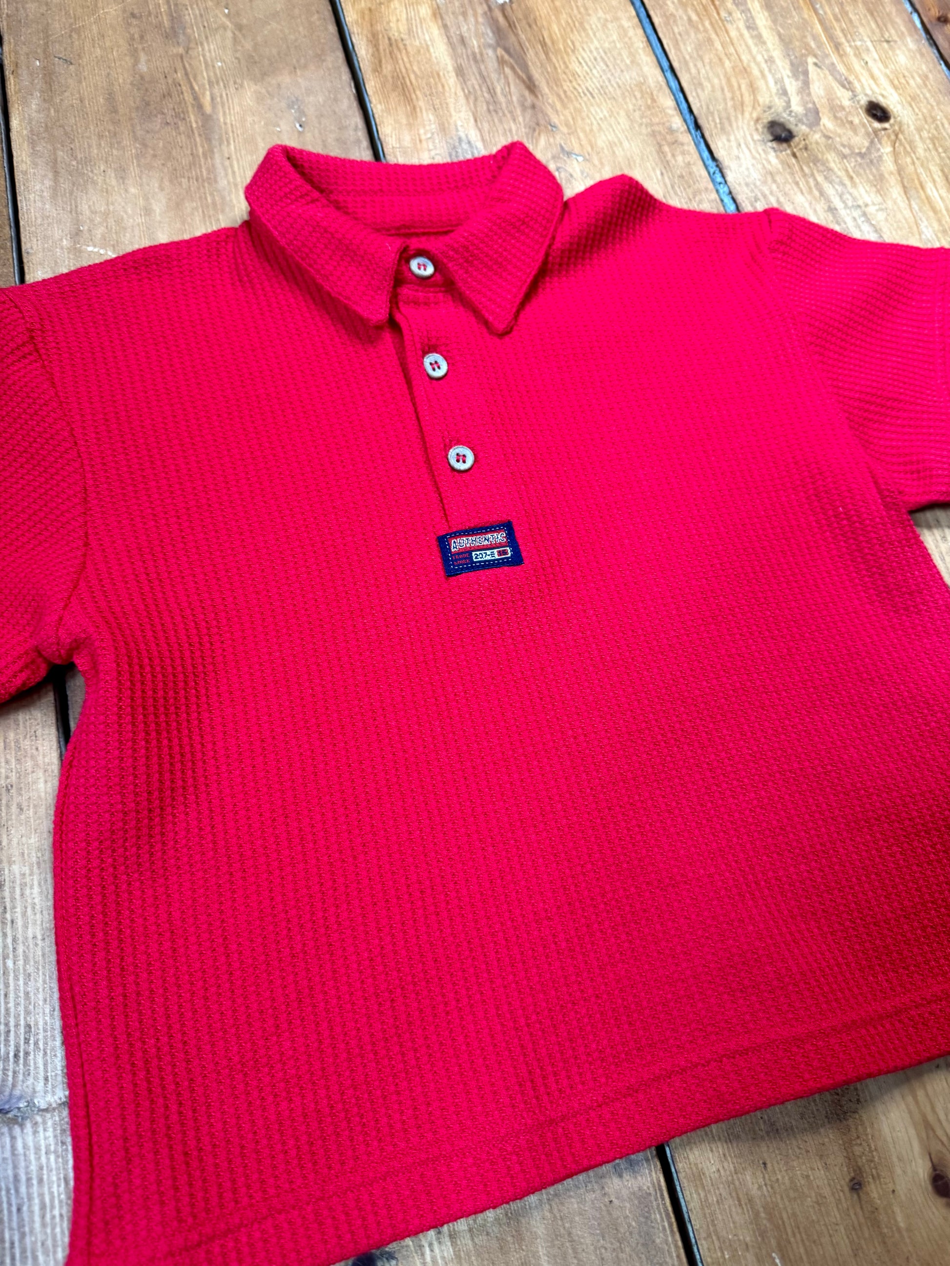 Vintage 90s St.Michaelred waffle kids polo top. Age 2-3 years. Handpicked for Bee Tiny kids vintage. 