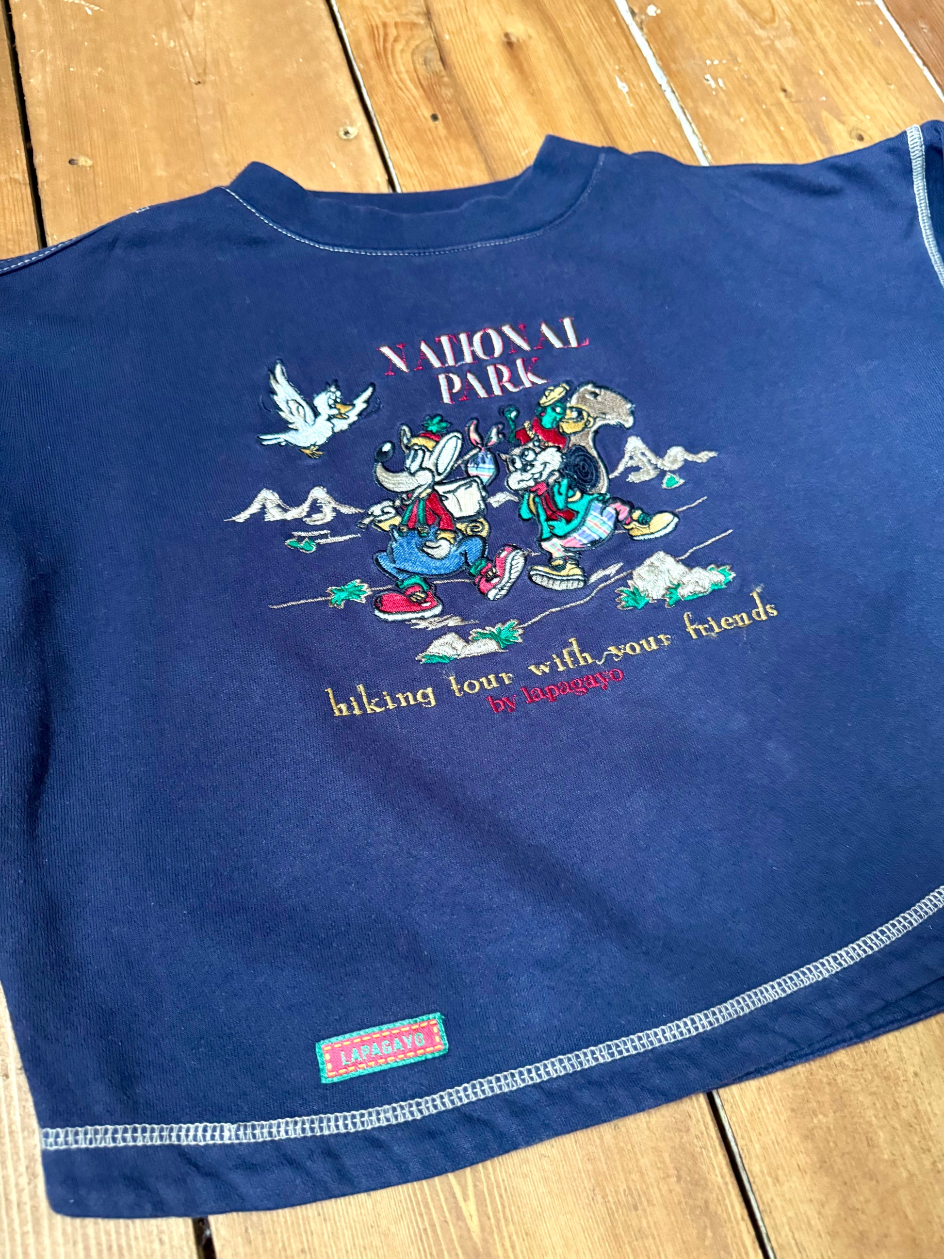 Vintage Lapayago National Park embroidered navy kids sweatshirt from the 90s. Handpicked for Bee Tiny kids vintage.