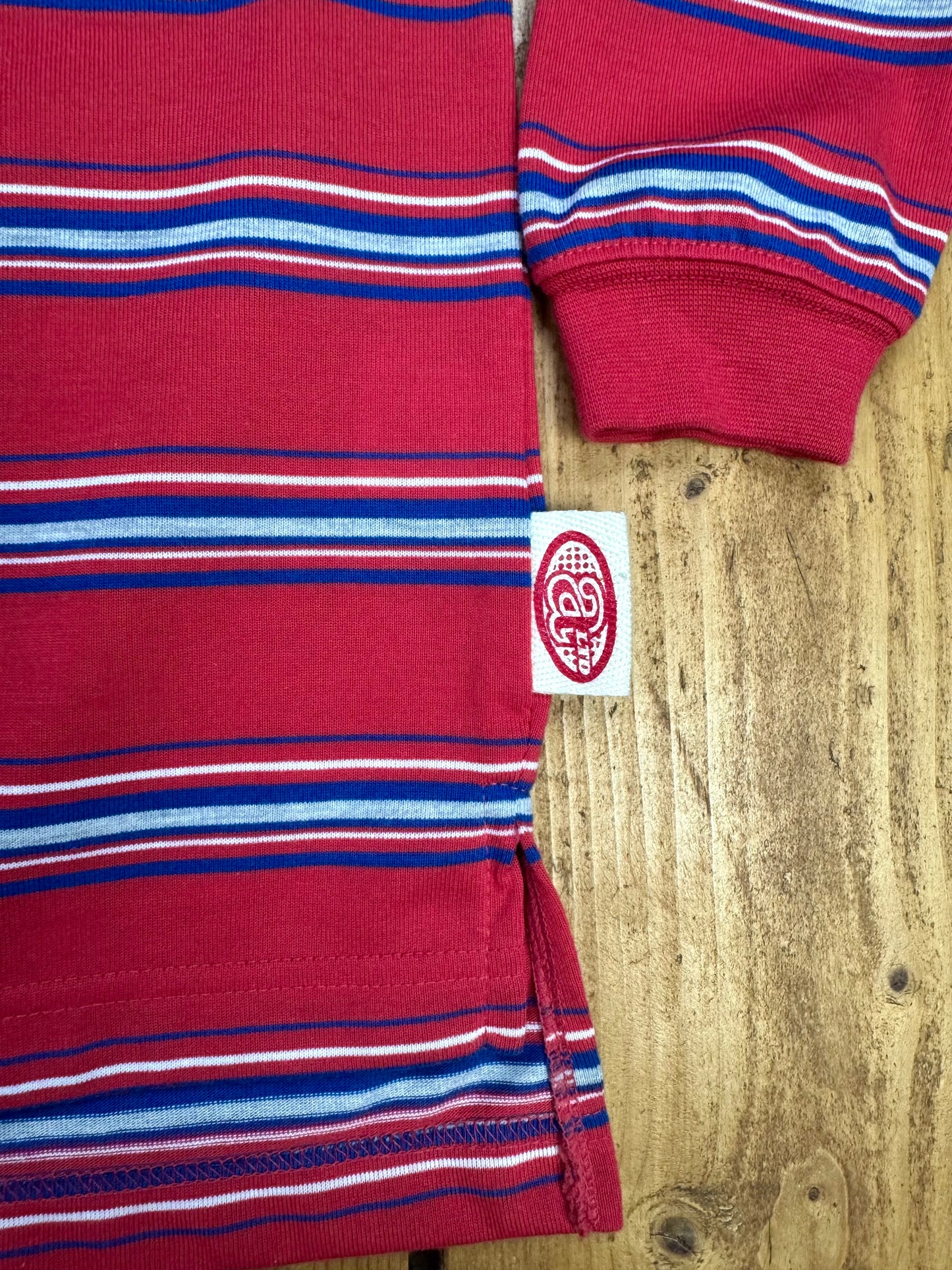 Vintage 90s Adams red striped long sleeve top. Age 4 years. Handpicked for Bee Tiny kids vintage. 