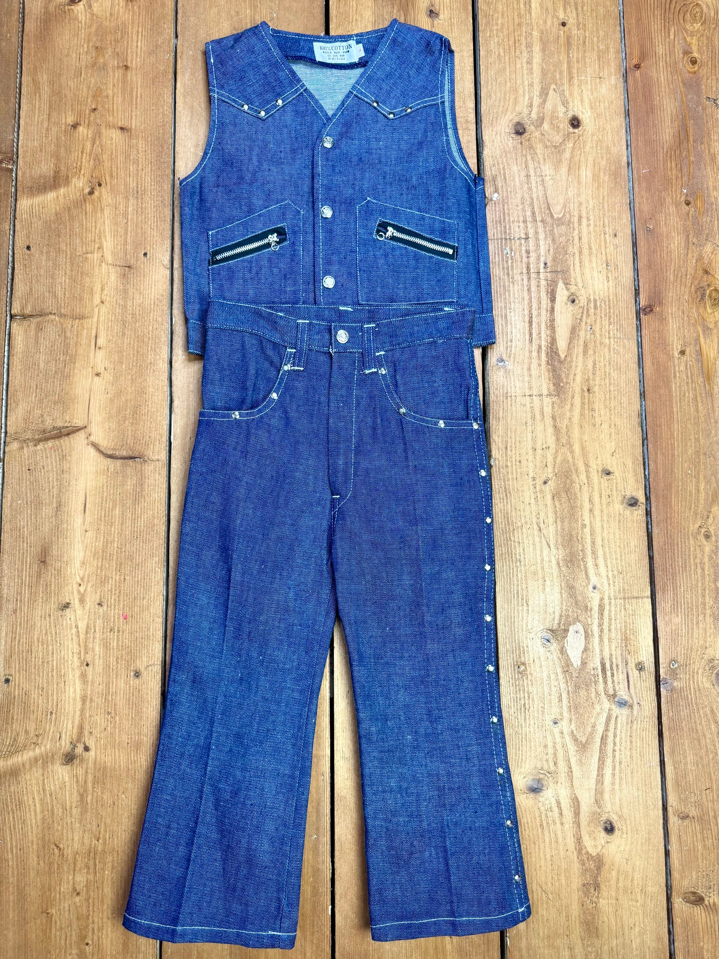 Vintage 70s Cuckoo kids 2 piece matching denim set. Western cowgirl style. Age 6 years. Handpicked for Bee Tiny kids vintage.