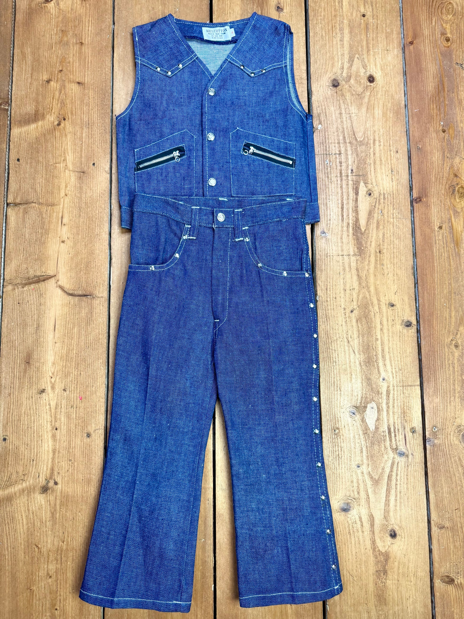 Vintage 70s Cuckoo kids 2 piece matching denim set. Western cowgirl style. Age 6 years. Handpicked for Bee Tiny kids vintage.