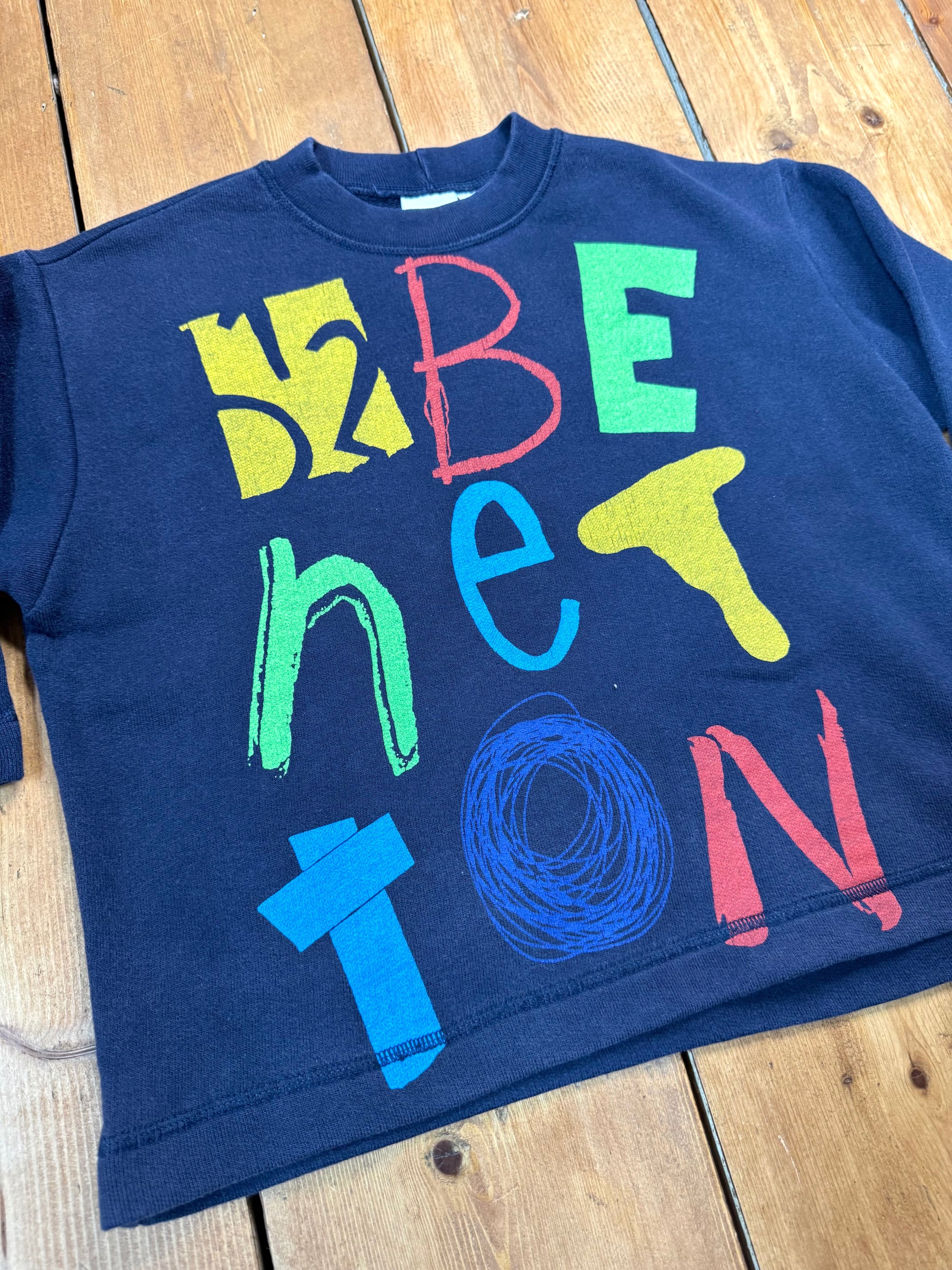 Vintage 90s United Colours of Benetton kids jumper. Graphic spellout design. Age 5 years. Handpicked for Bee Tiny kids vintage.