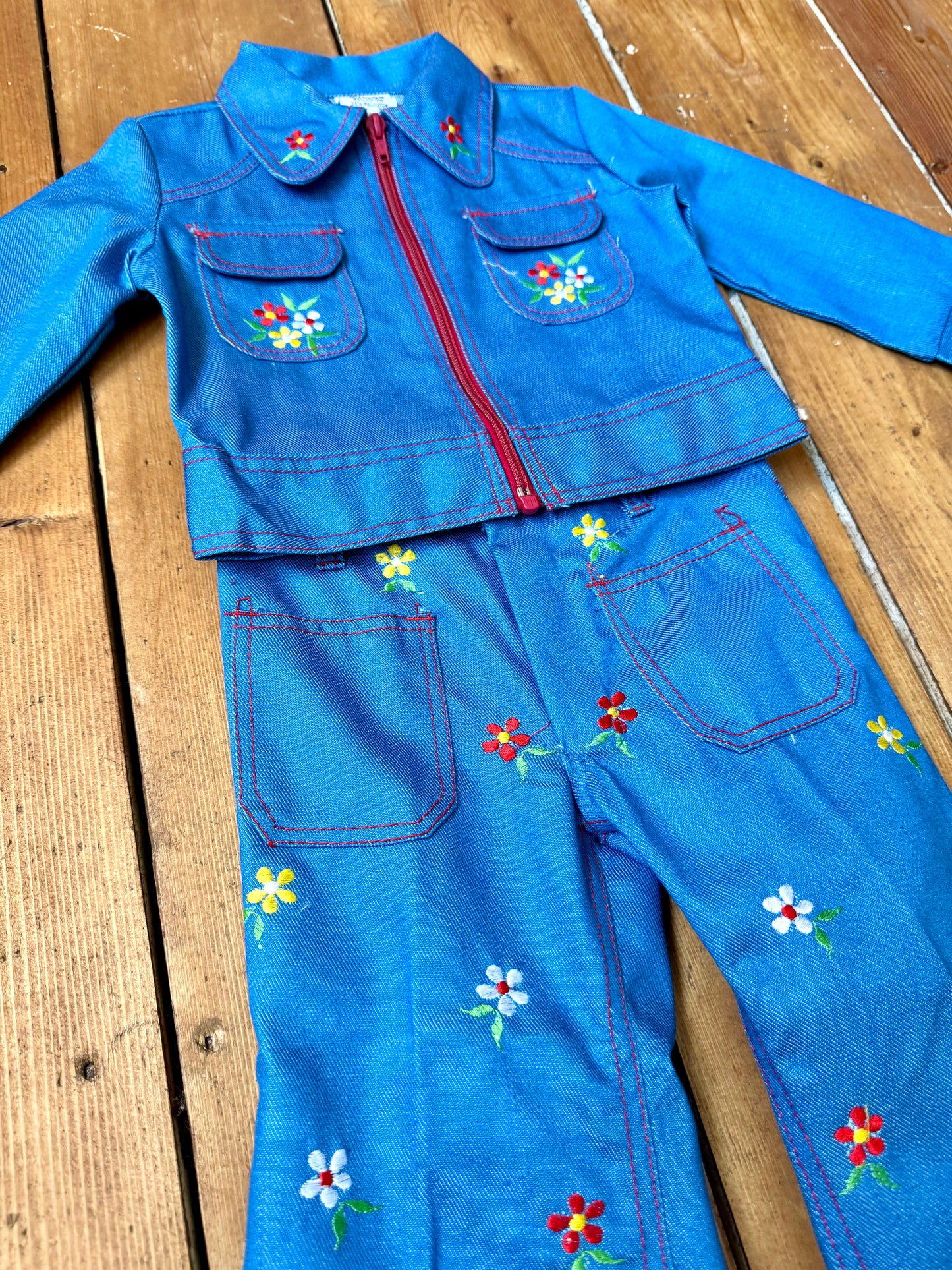 Vintage 70s Cuckoo Blue Floral Co-ord | 2 Years
