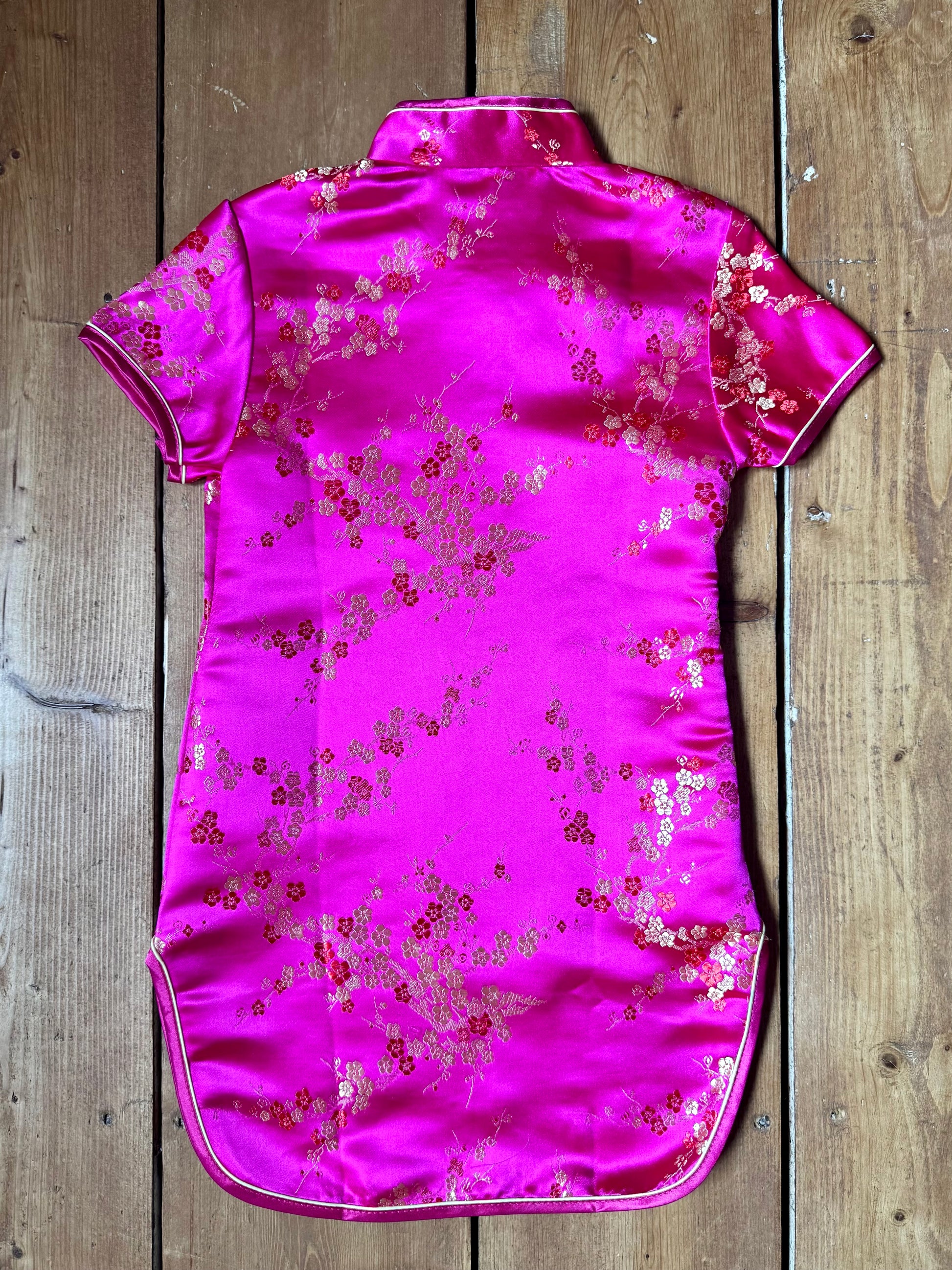 Vintage 90s pink satin qipao dress. Y2K childrens occasion wear. Age 4 years. Handpicked for Bee Tiny kids vintage. 