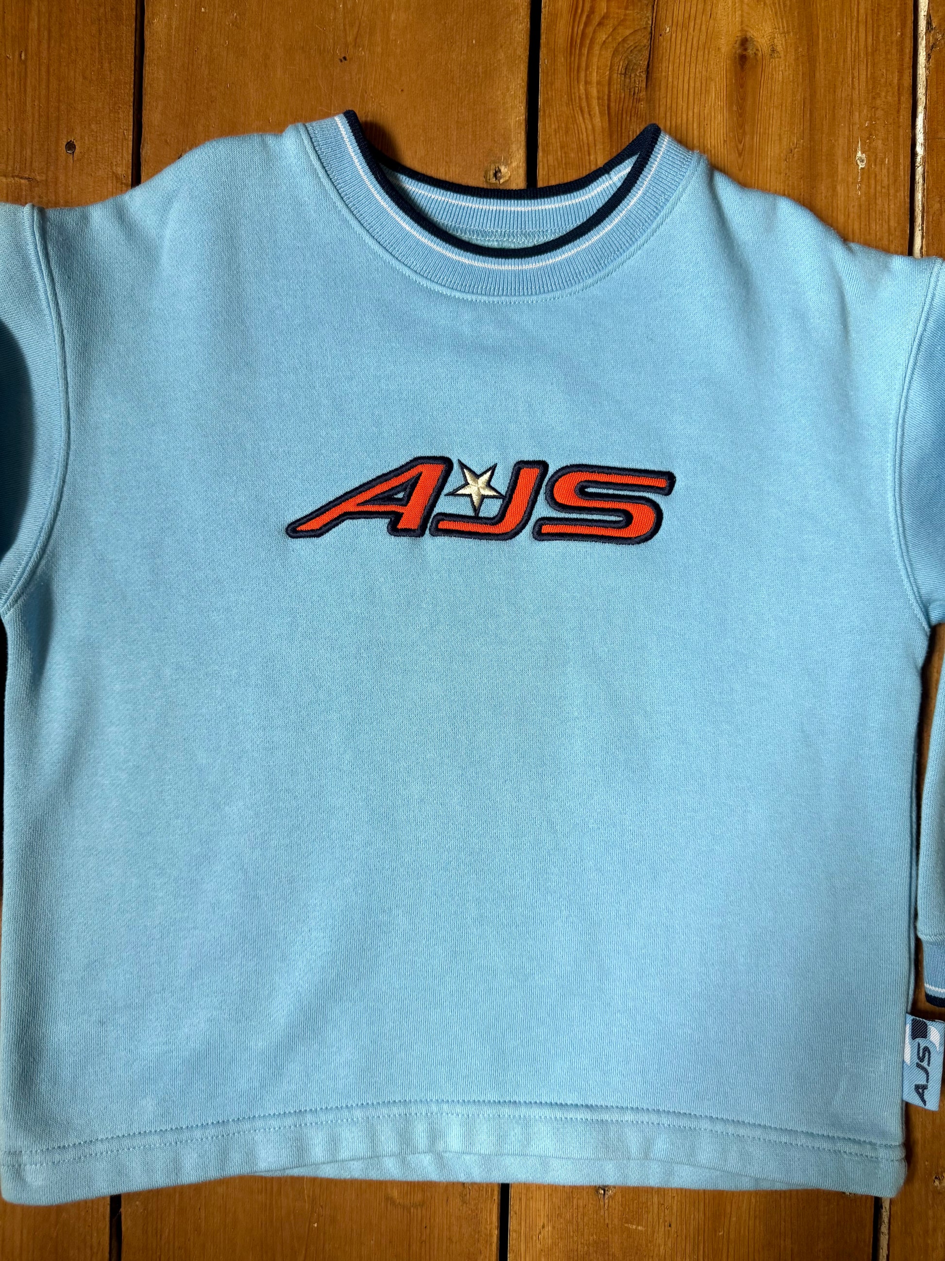 Vintage 90s Adams AJS kids sweatshirt jumper. Blue vintage  Y2K kids jumper. Age 5 years. Handpicked for Bee Tiny kids vintage. 