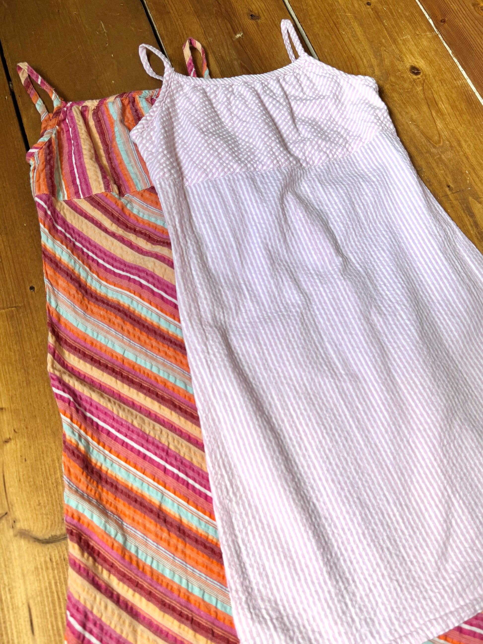 Vintage Y2K summer dress bundle for age 5–6 years featuring pink and colourful striped cotton dresses. Handpicked for Bee Tiny kids vintage.